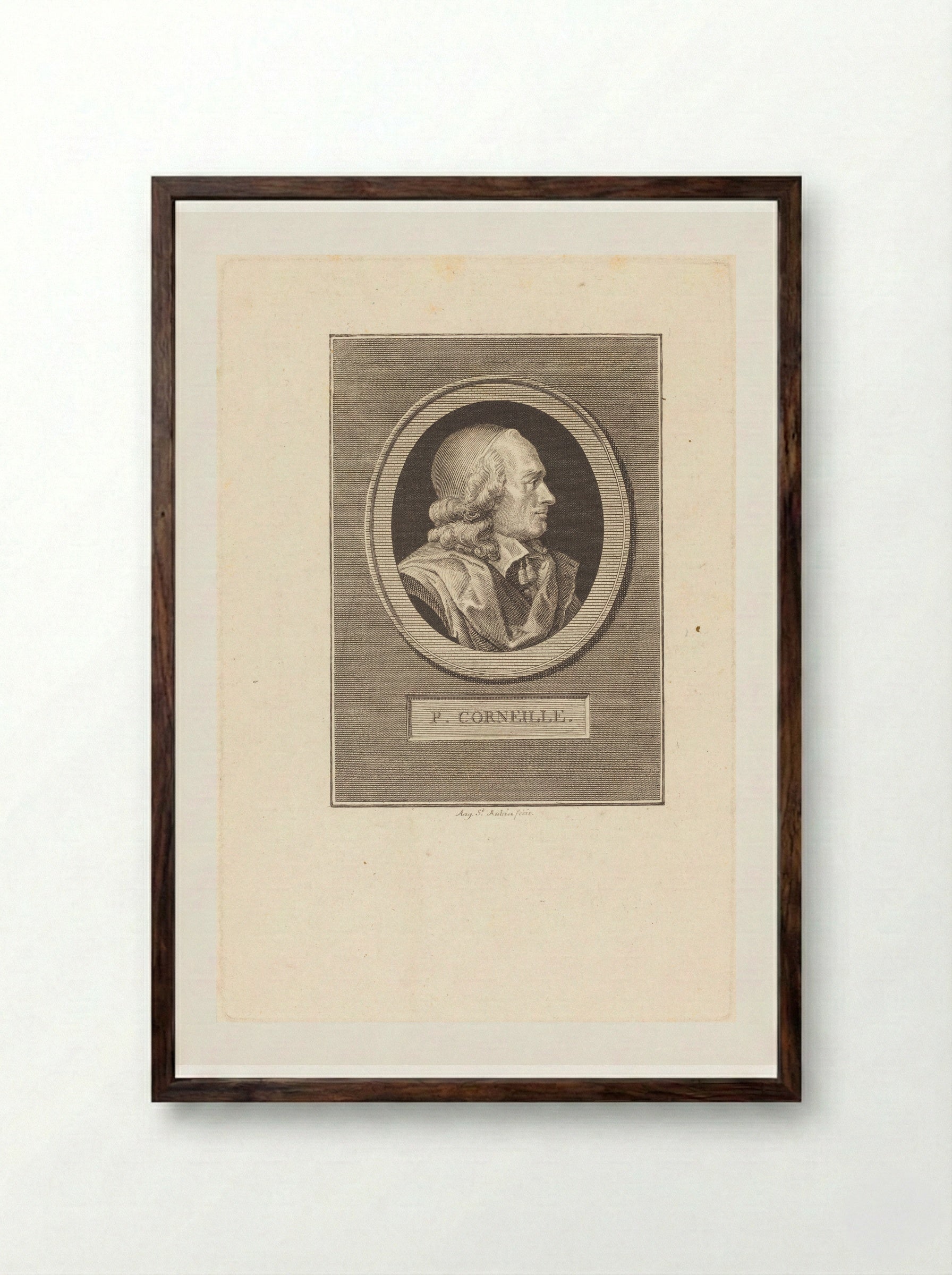 Portrait of Pierre Corneille - Augustin de Saint-Aubin - Framed Print Dark Wood