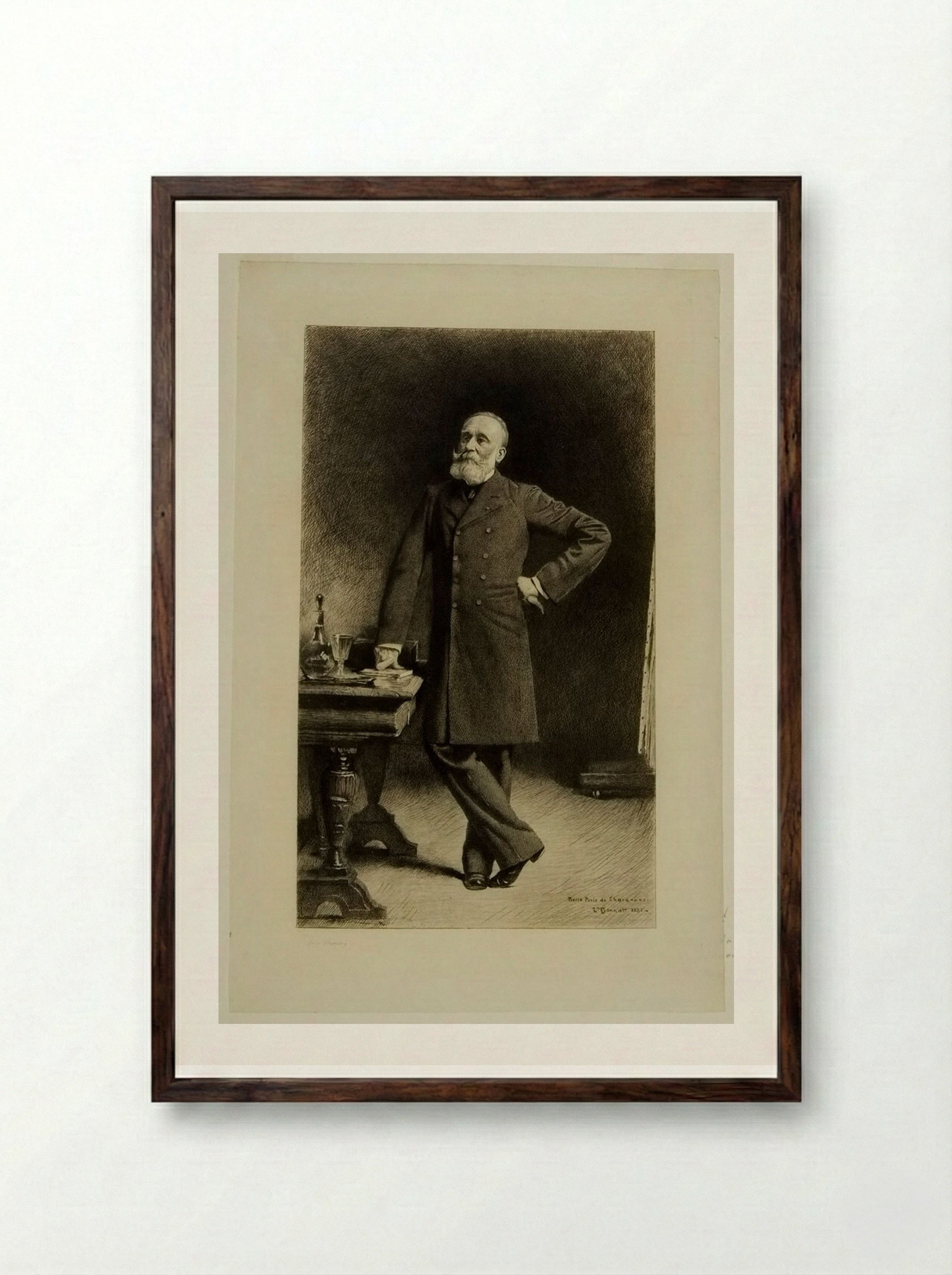 Portrait of Pierre Puvis de Chavannes - Léopold Flameng - Framed Print Dark Wood