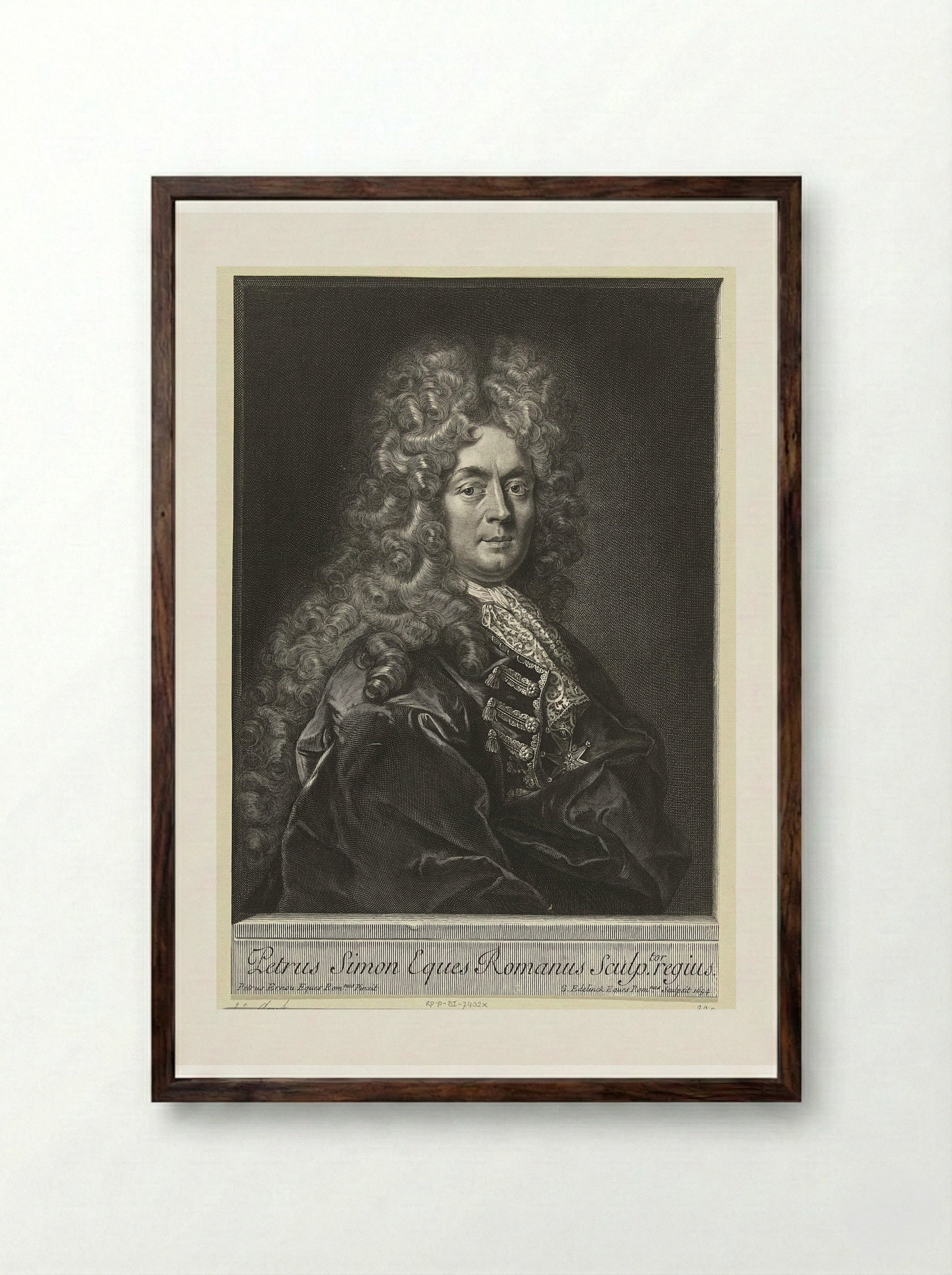 Portrait of Pierre Simon - Gérard Edelinck - Framed Print Dark Wood