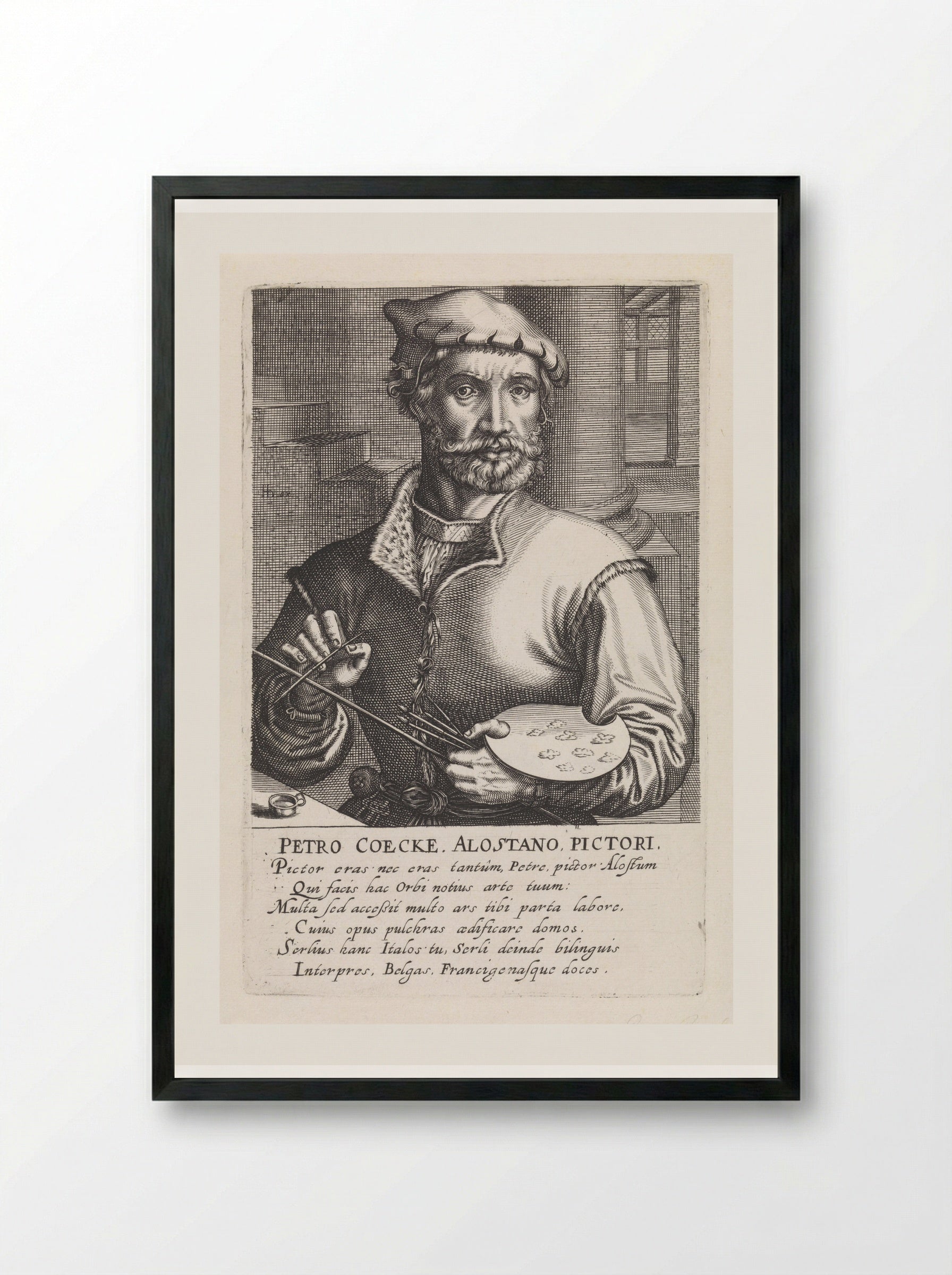 Portrait of Pieter Coecke van Aelst - Hendrick Hondius (I) - Framed Print Black