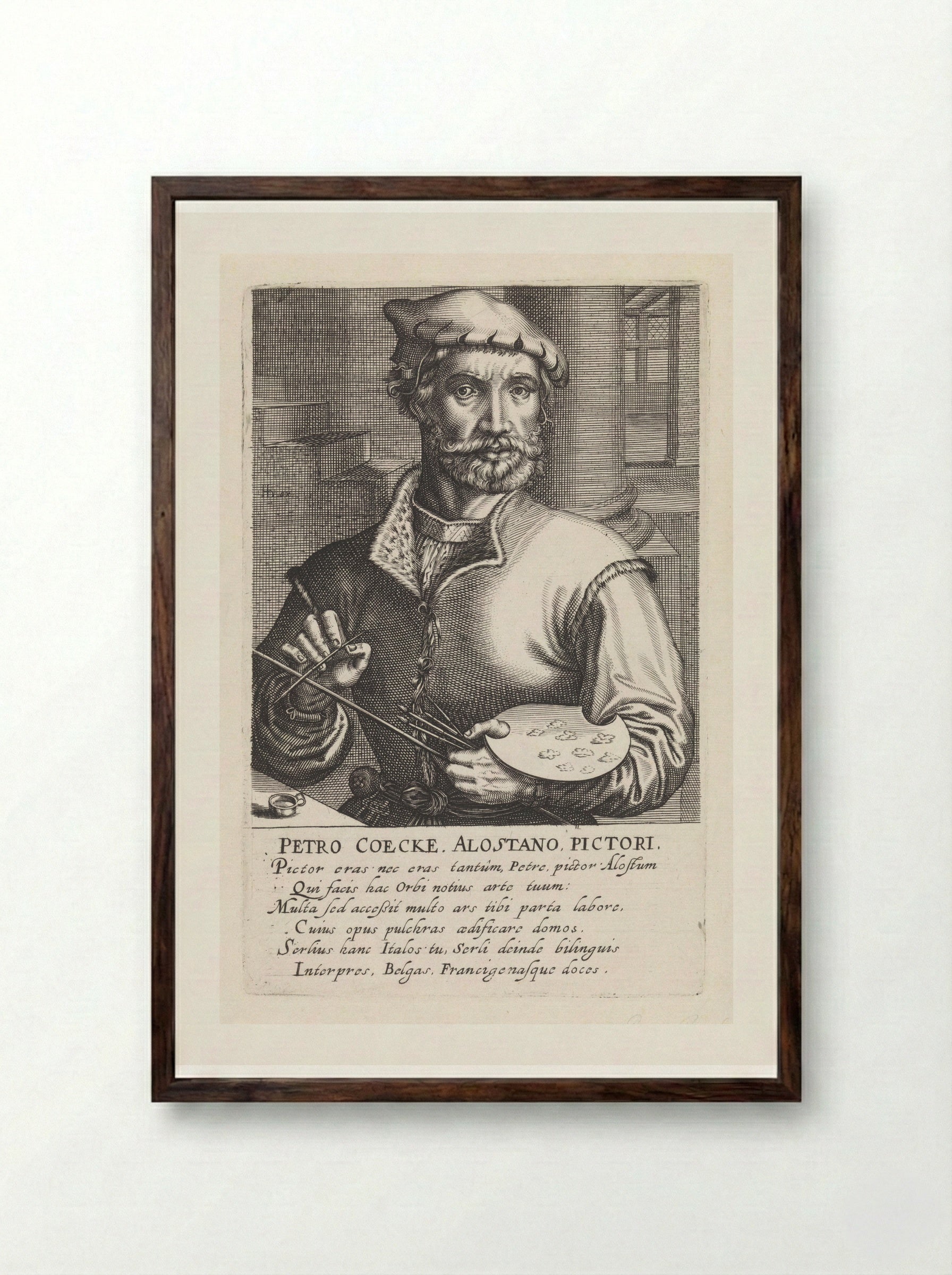 Portrait of Pieter Coecke van Aelst - Hendrick Hondius (I) - Framed Print Dark Wood