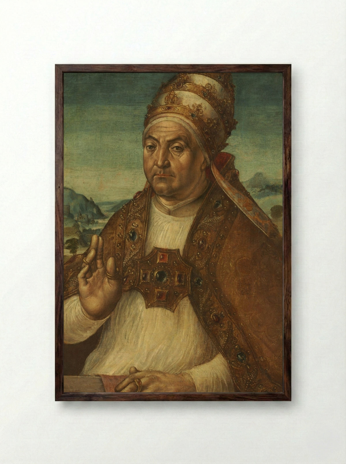 Portrait of Pope Sixtus IV della Rovere - Pedro Berruguete - Framed Print Dark Wood