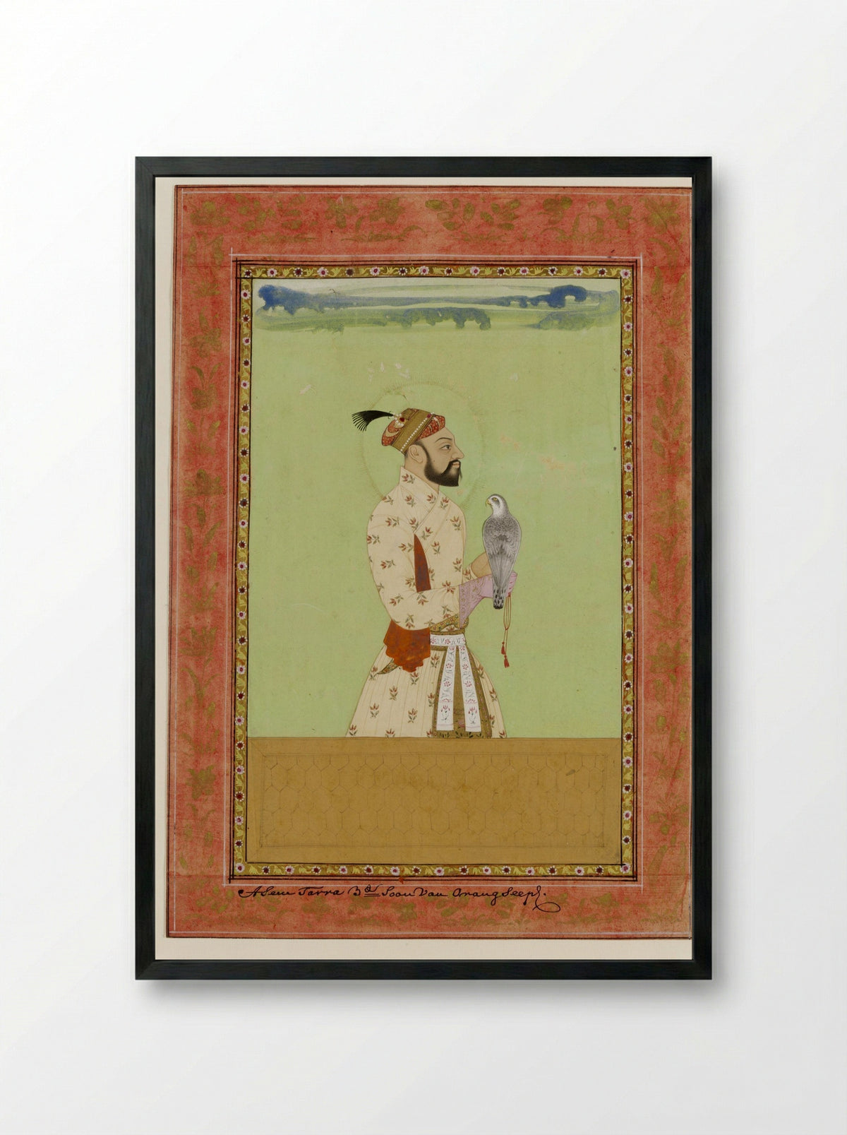 Portrait of Prince Azam Shah - Mughal School - Framed Print Black