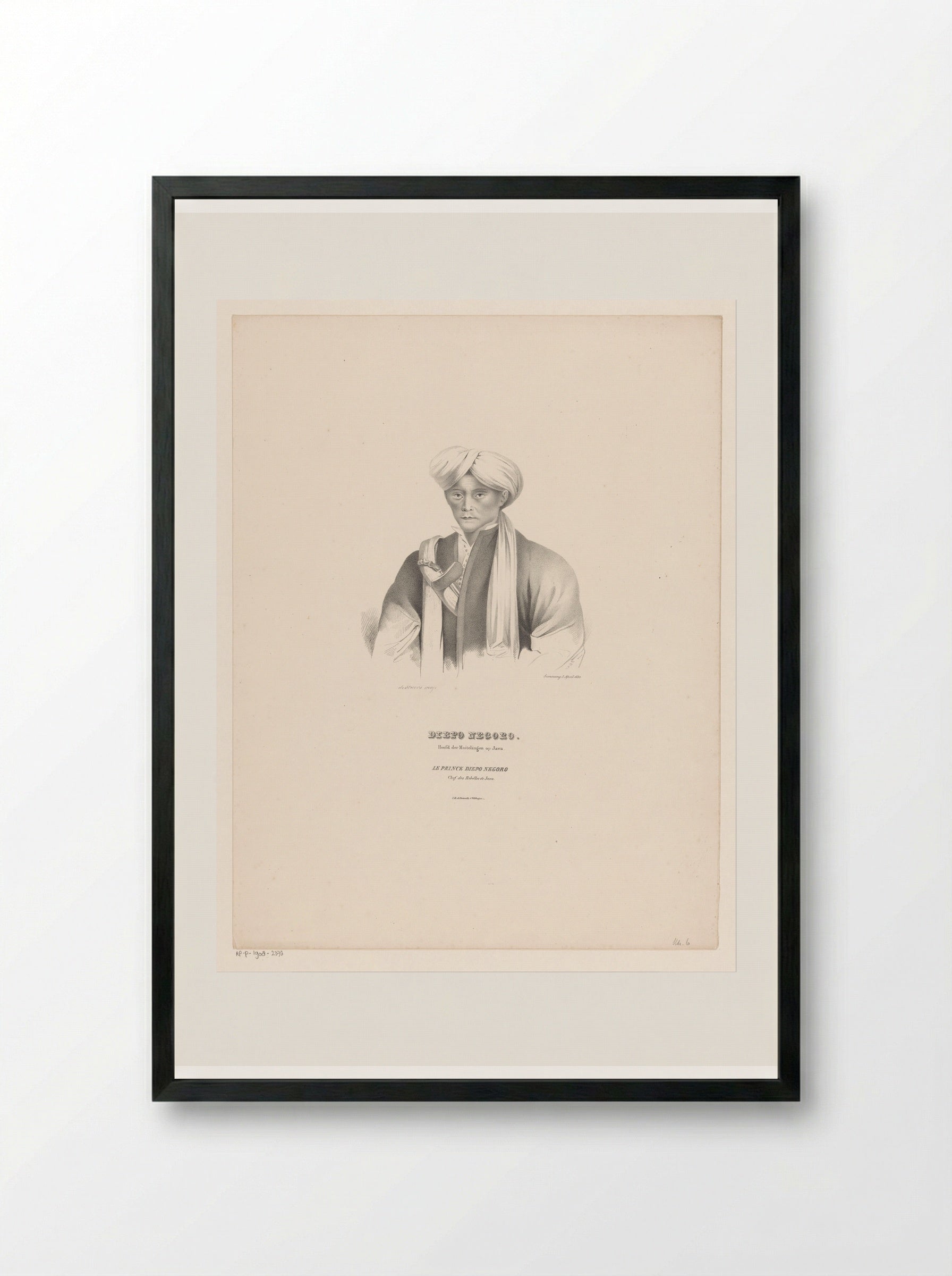 Portrait of Prince Diponegoro - Jean Augustin Daiwaille - Framed Print Black