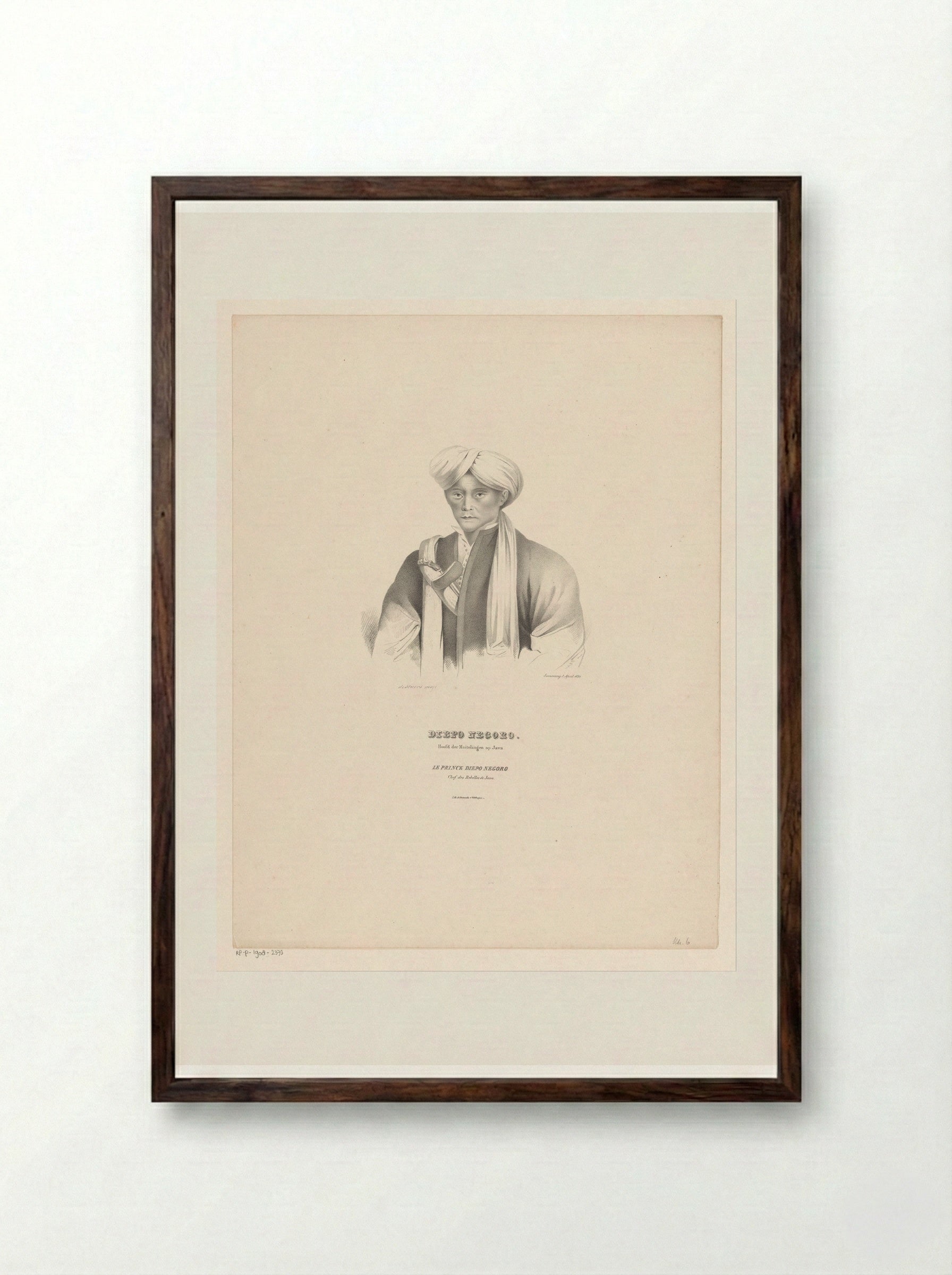 Portrait of Prince Diponegoro - Jean Augustin Daiwaille - Framed Print Dark Wood