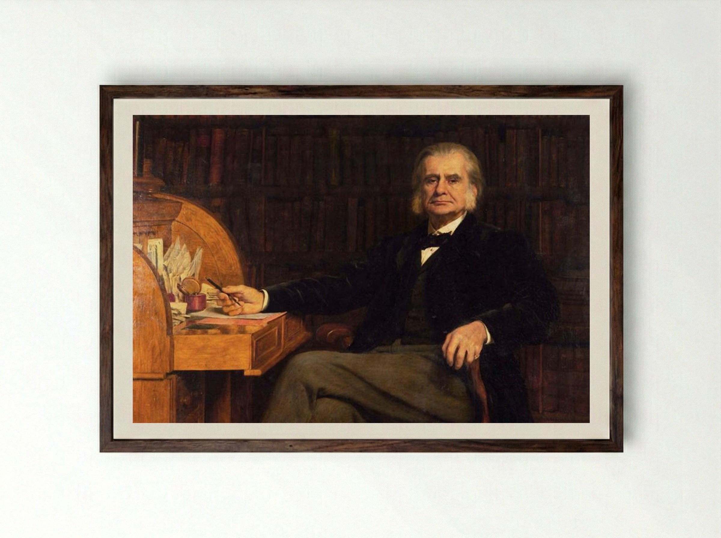 Portrait of Professor Thomas Henry Huxley - John Collier - Framed Print Dark Wood