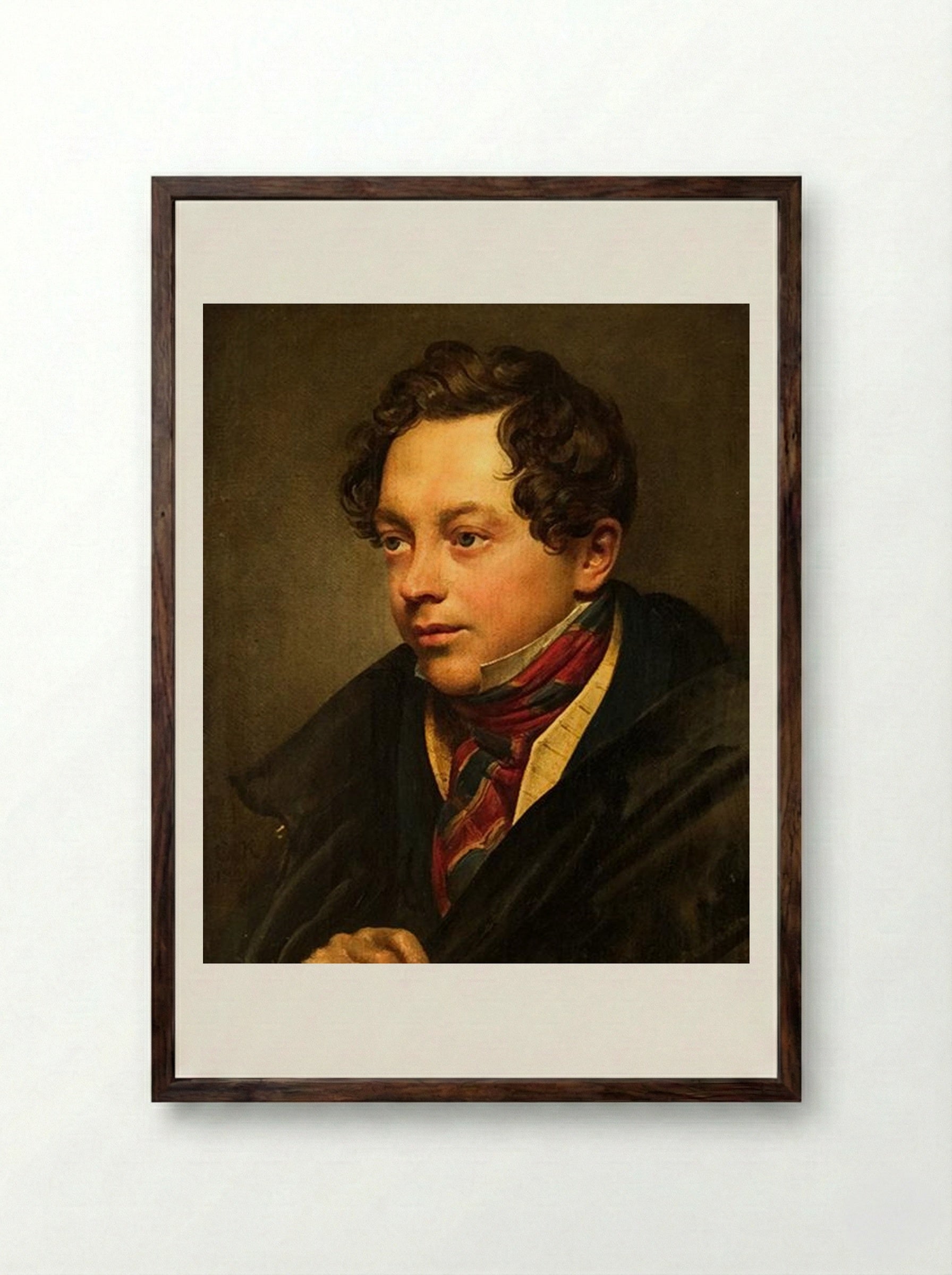 Portrait of Pyotr Basin - Orest Kiprensky - Framed Print Dark Wood