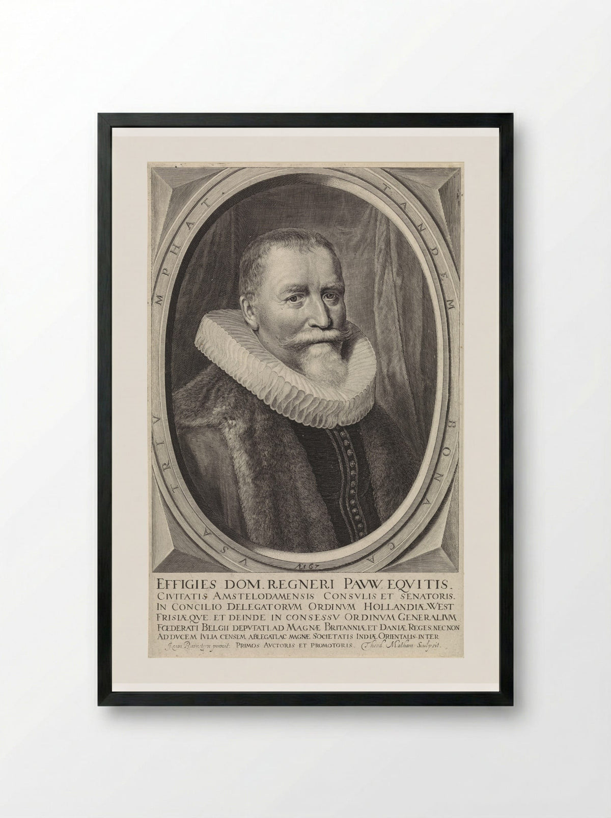 Portrait of Reinier Adriaensz. Pauw at Age 67 - Theodor Matham - Framed Print Black
