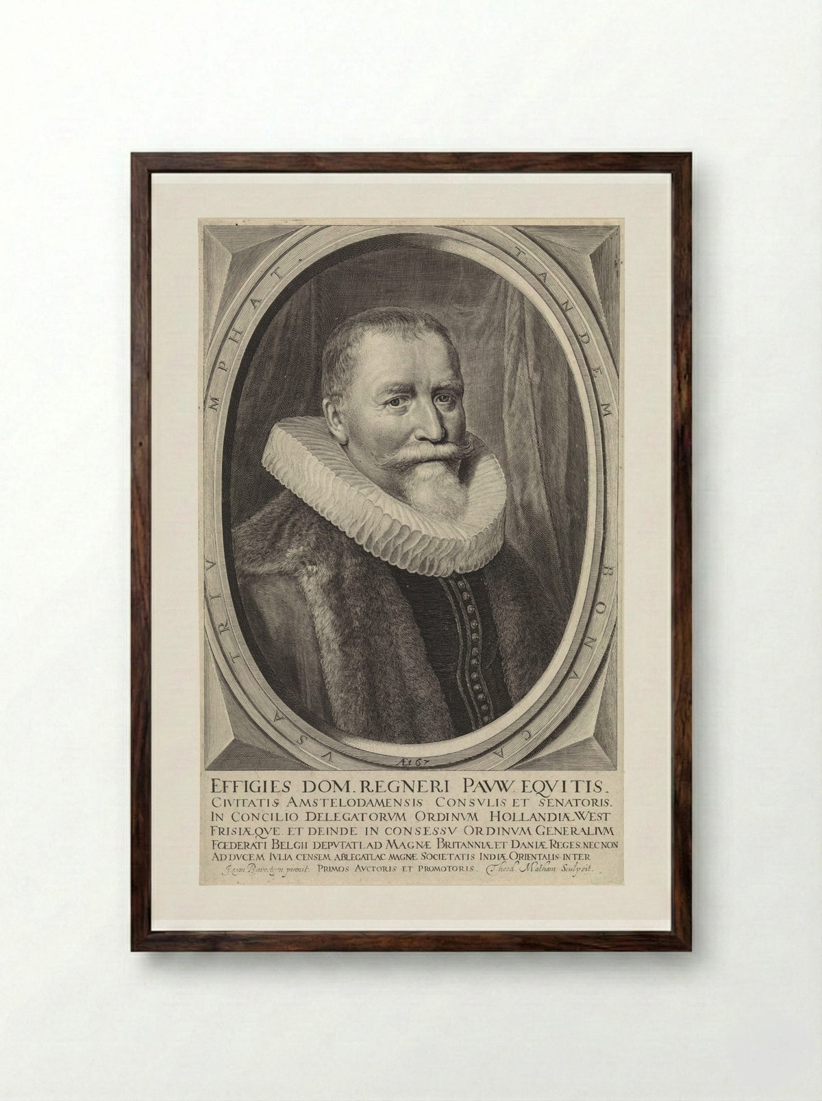 Portrait of Reinier Adriaensz. Pauw at Age 67 - Theodor Matham - Framed Print Dark Wood
