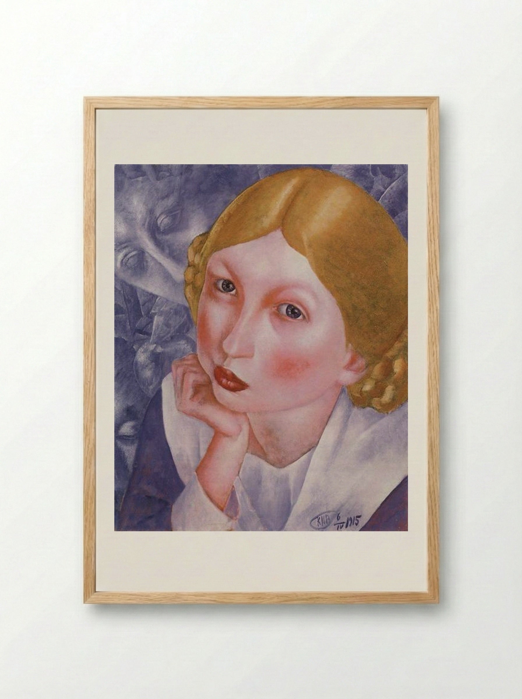 Portrait of Ria (Portrait of A.A. Kholopova) - Kuzma Petrov-Vodkin - Framed Print Wood