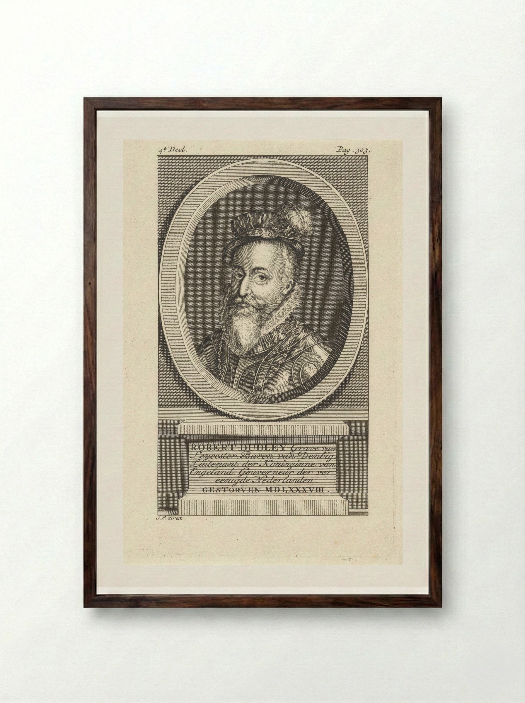 Portrait of Robert Dudley, Earl of Leicester - Jan Punt - Framed Print Dark Wood