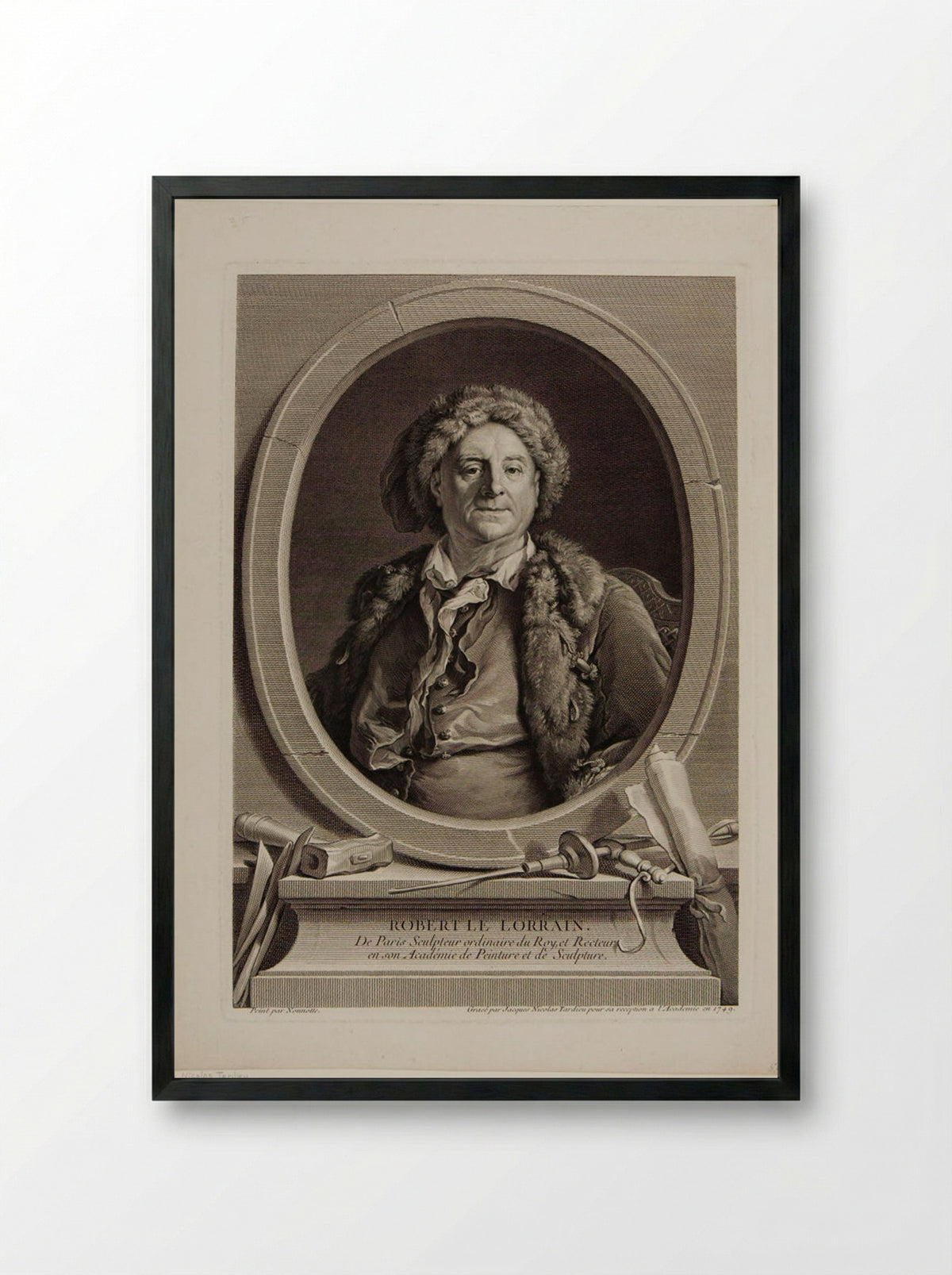 Portrait of Robert Le Lorrain - Jacques Nicolas Tardieu - Framed Print Black