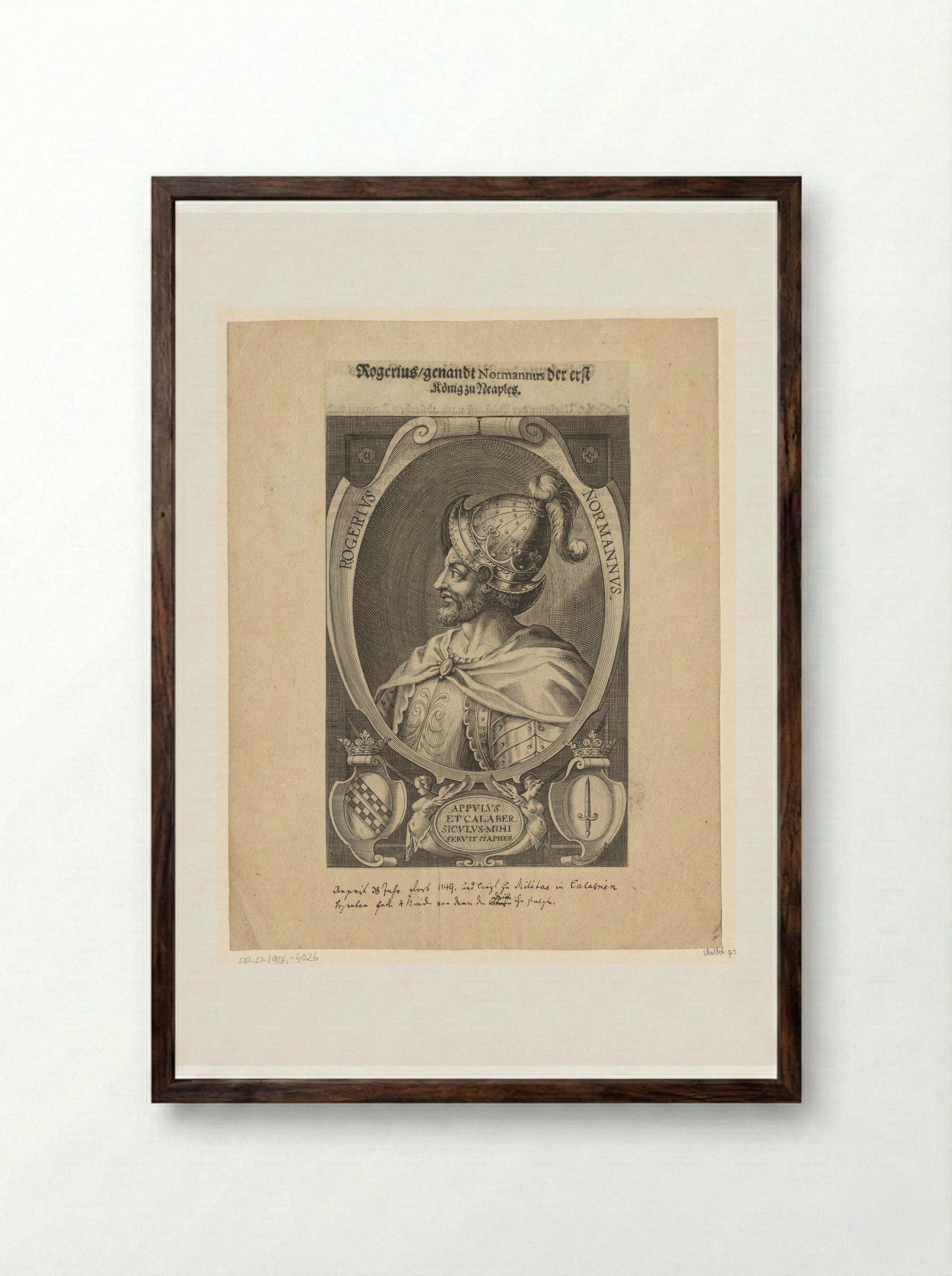 Portrait of Roger II of Sicily - Lucas Kilian - Framed Print Dark Wood