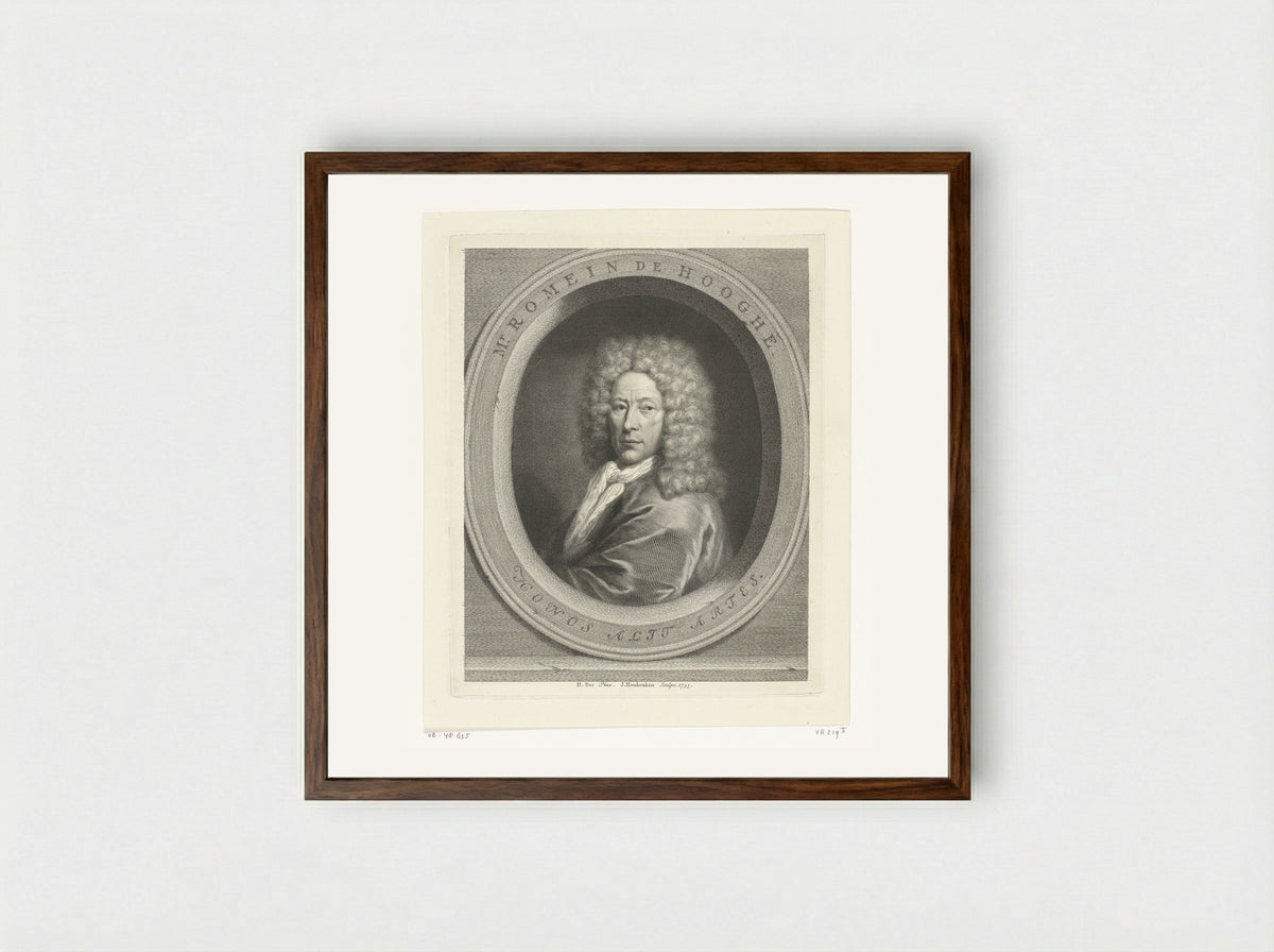 Portrait of Romeyn de Hooghe - Jacob Houbraken - Framed Print Dark Wood
