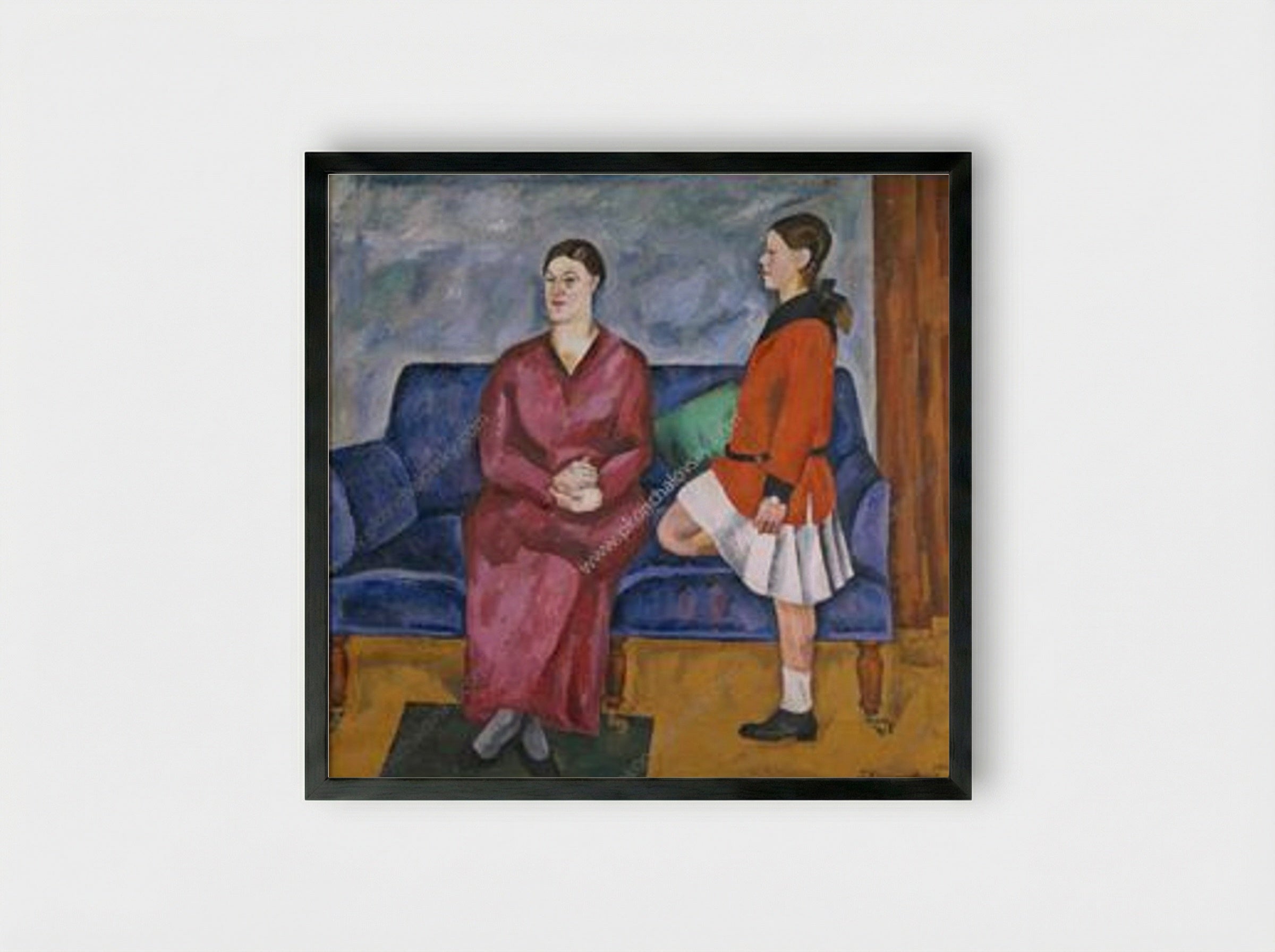 Portrait of S. P. Konchalovsky with her daughter - Pyotr Konchalovsky - Framed Print Black
