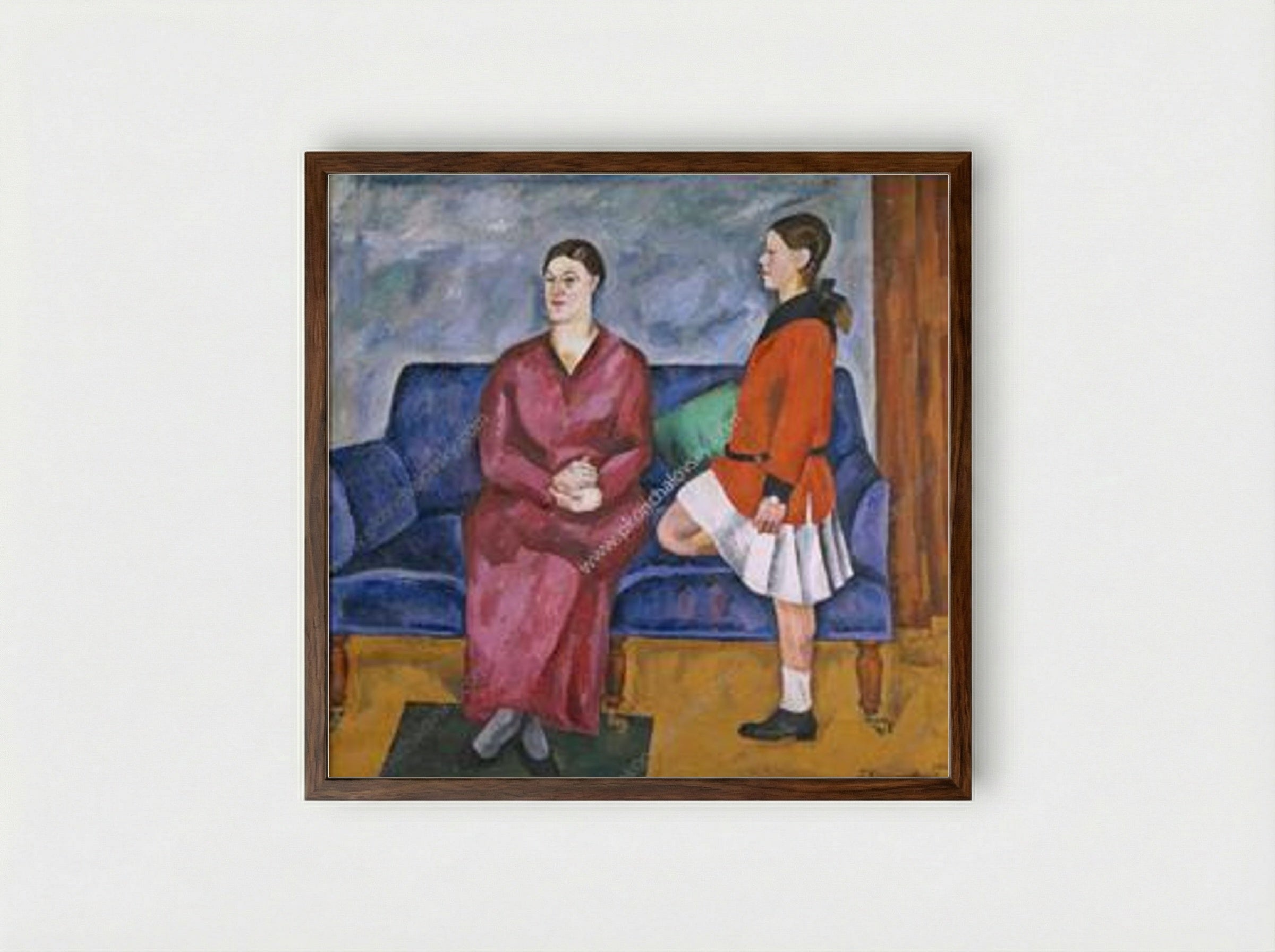 Portrait of S. P. Konchalovsky with her daughter - Pyotr Konchalovsky - Framed Print Dark Wood