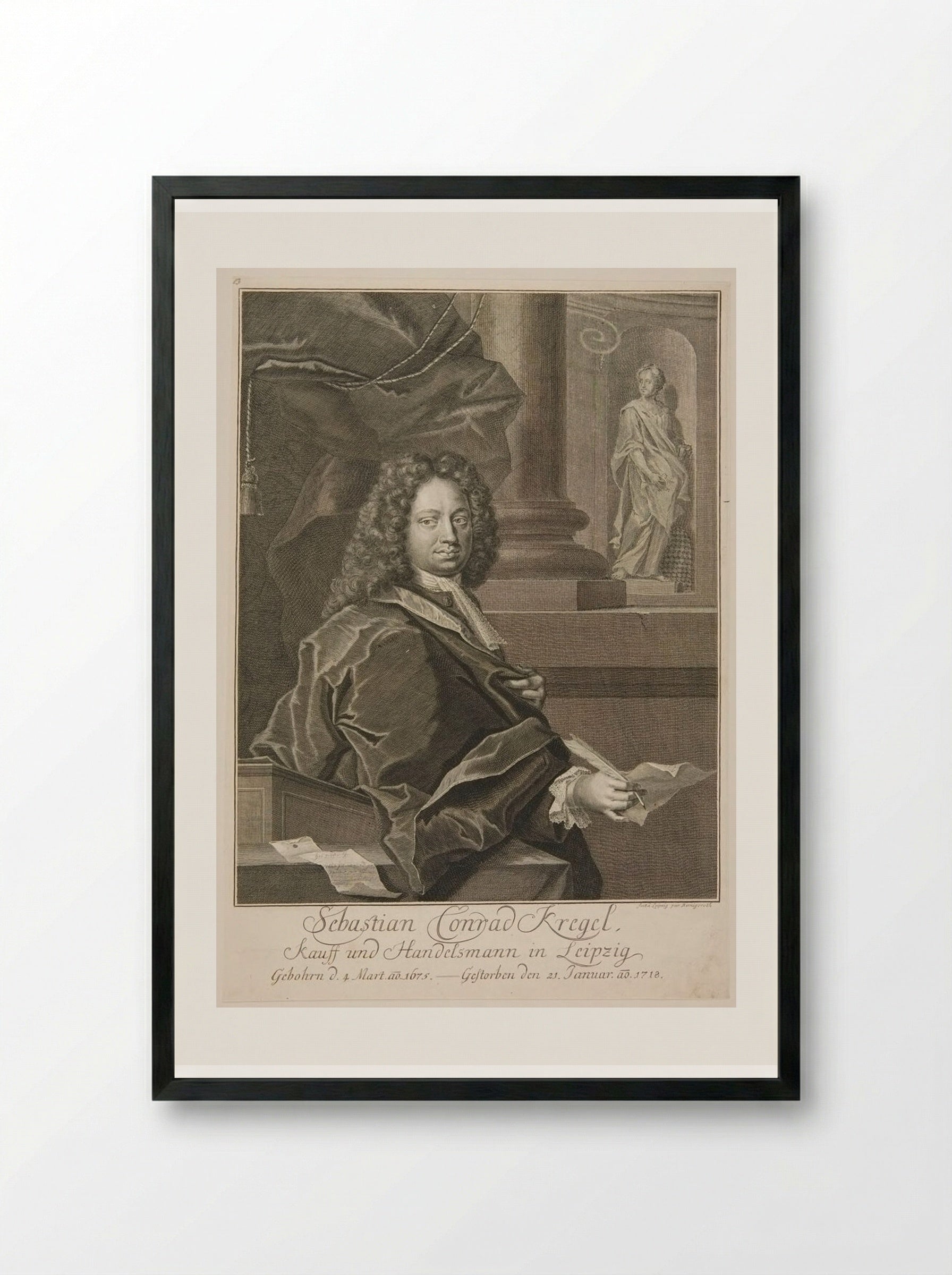 Portrait of Sebastian Conrad Kregel - Johann Martin Bernigeroth - Framed Print Black