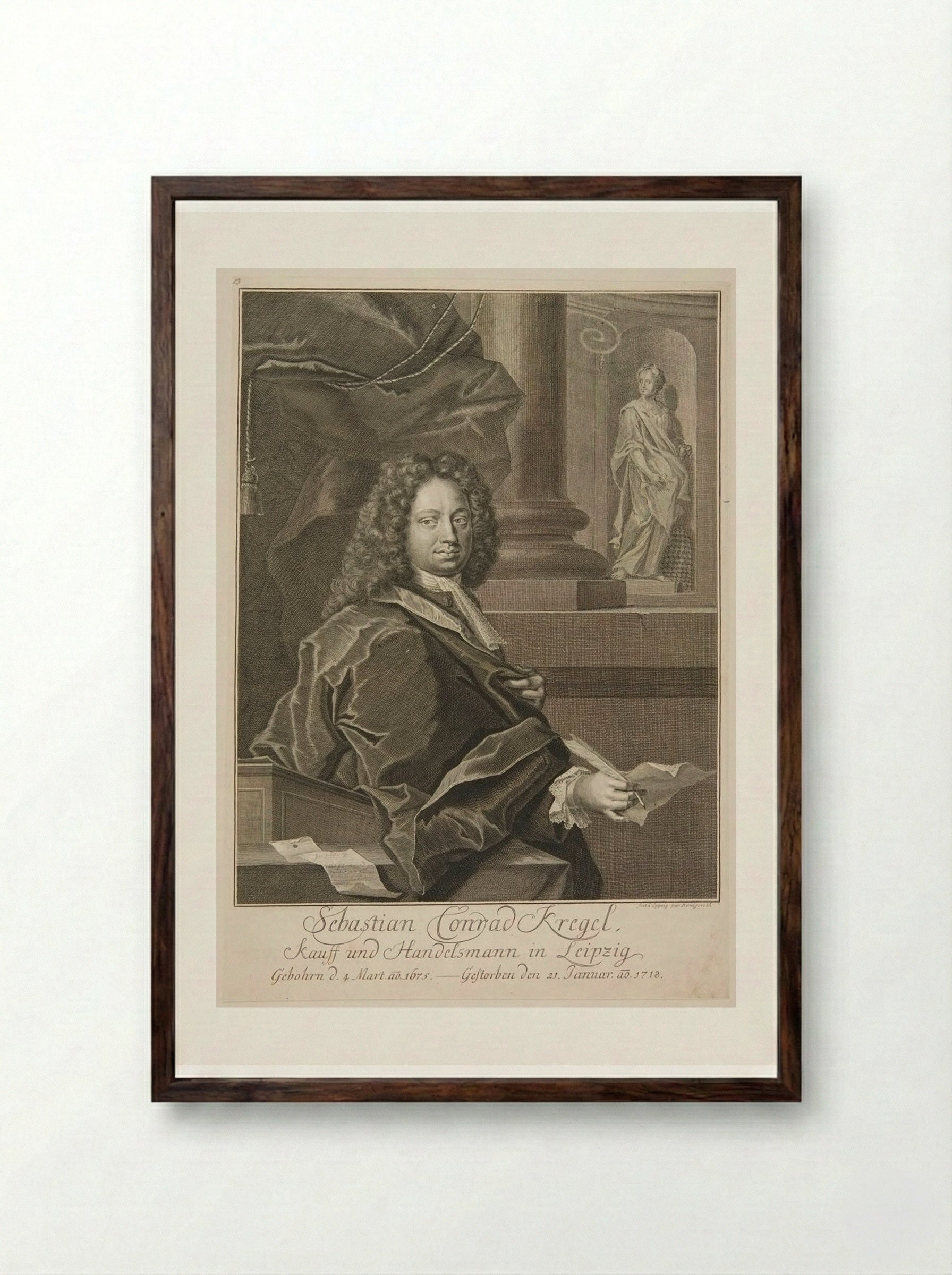 Portrait of Sebastian Conrad Kregel - Johann Martin Bernigeroth - Framed Print Dark Wood