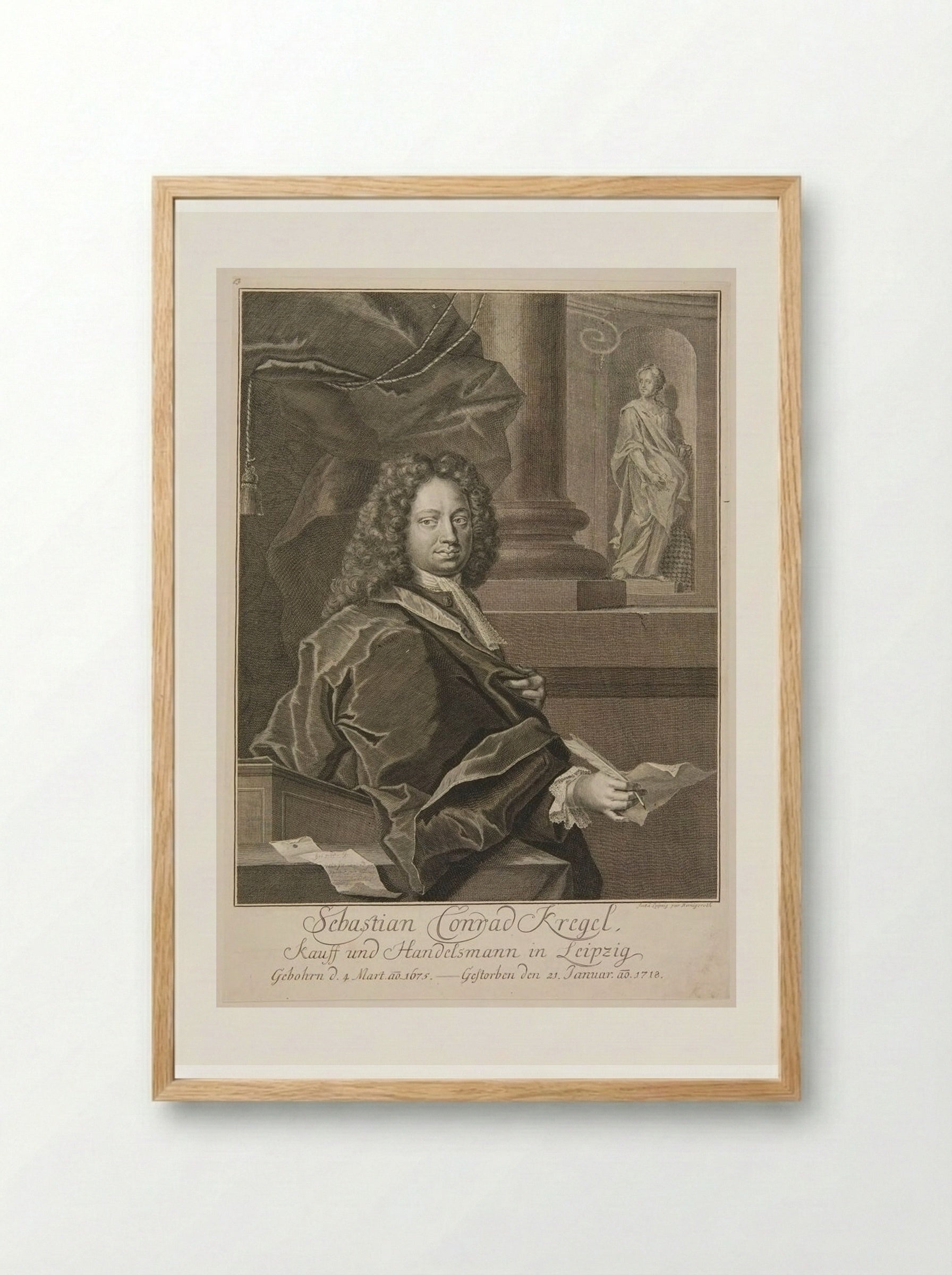 Portrait of Sebastian Conrad Kregel - Johann Martin Bernigeroth - Framed Print Wood