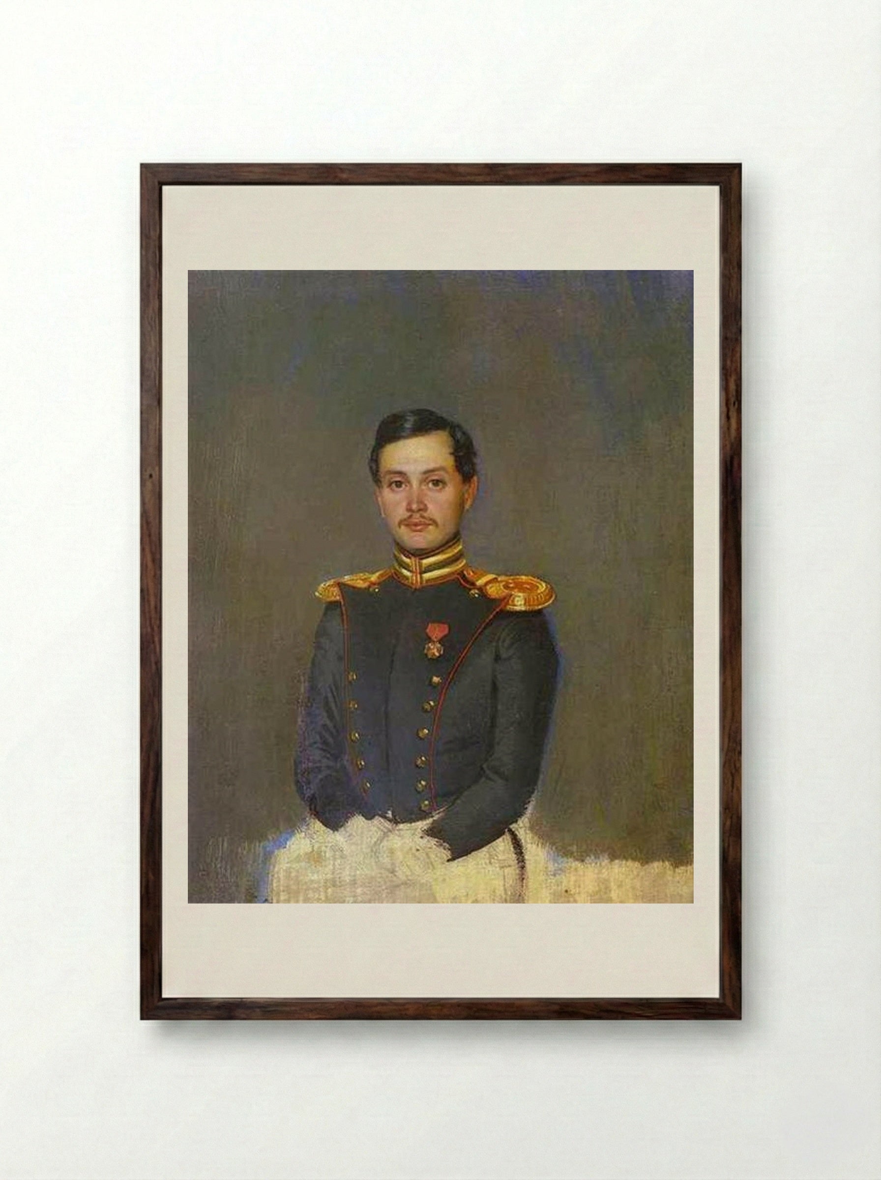 Portrait of Second Captain Vannovsky - Pavel Fedotov - Framed Print Dark Wood