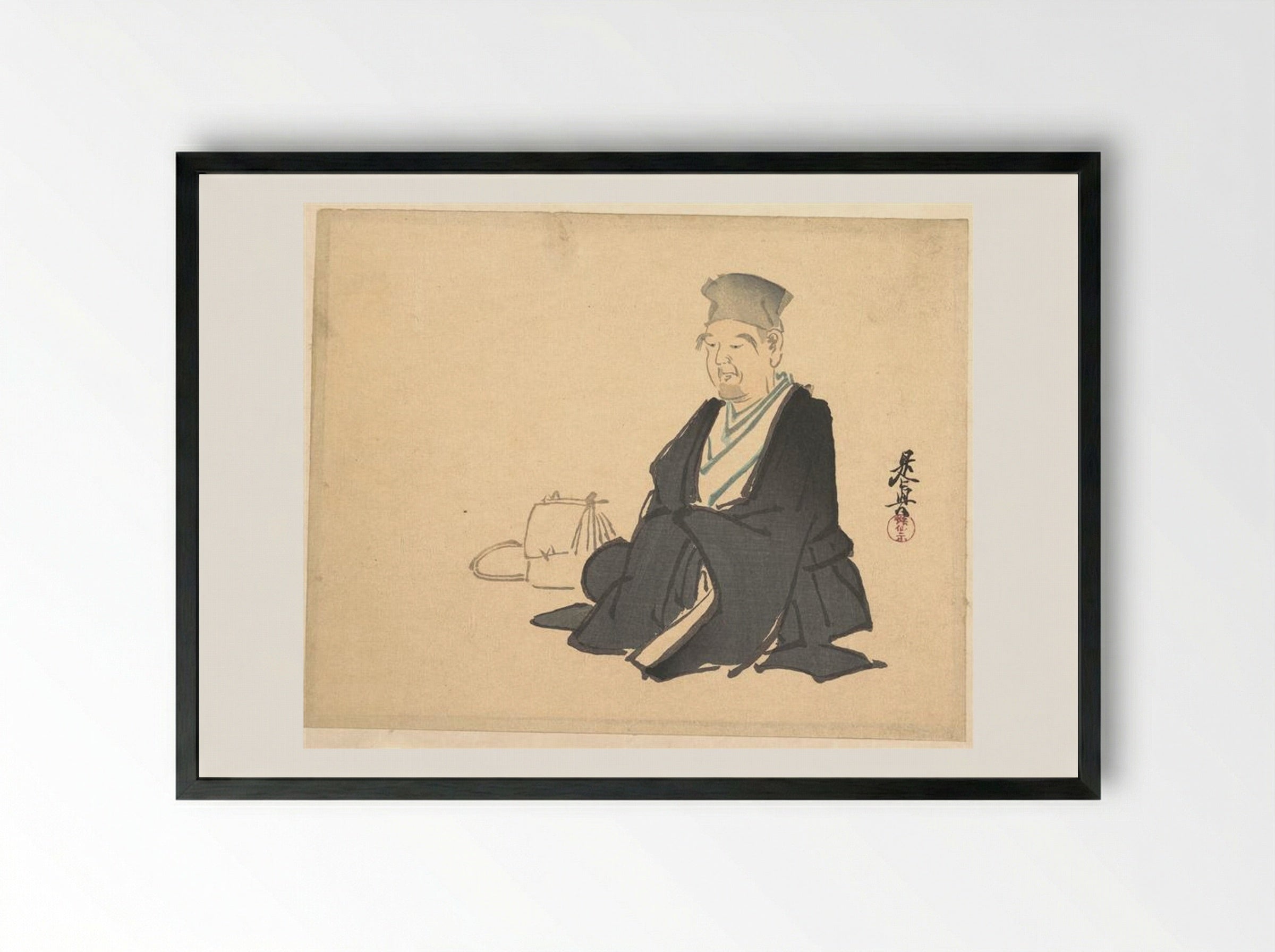 Portrait of Sen no Rikyū - Shibata Zeshin - Framed Print Black