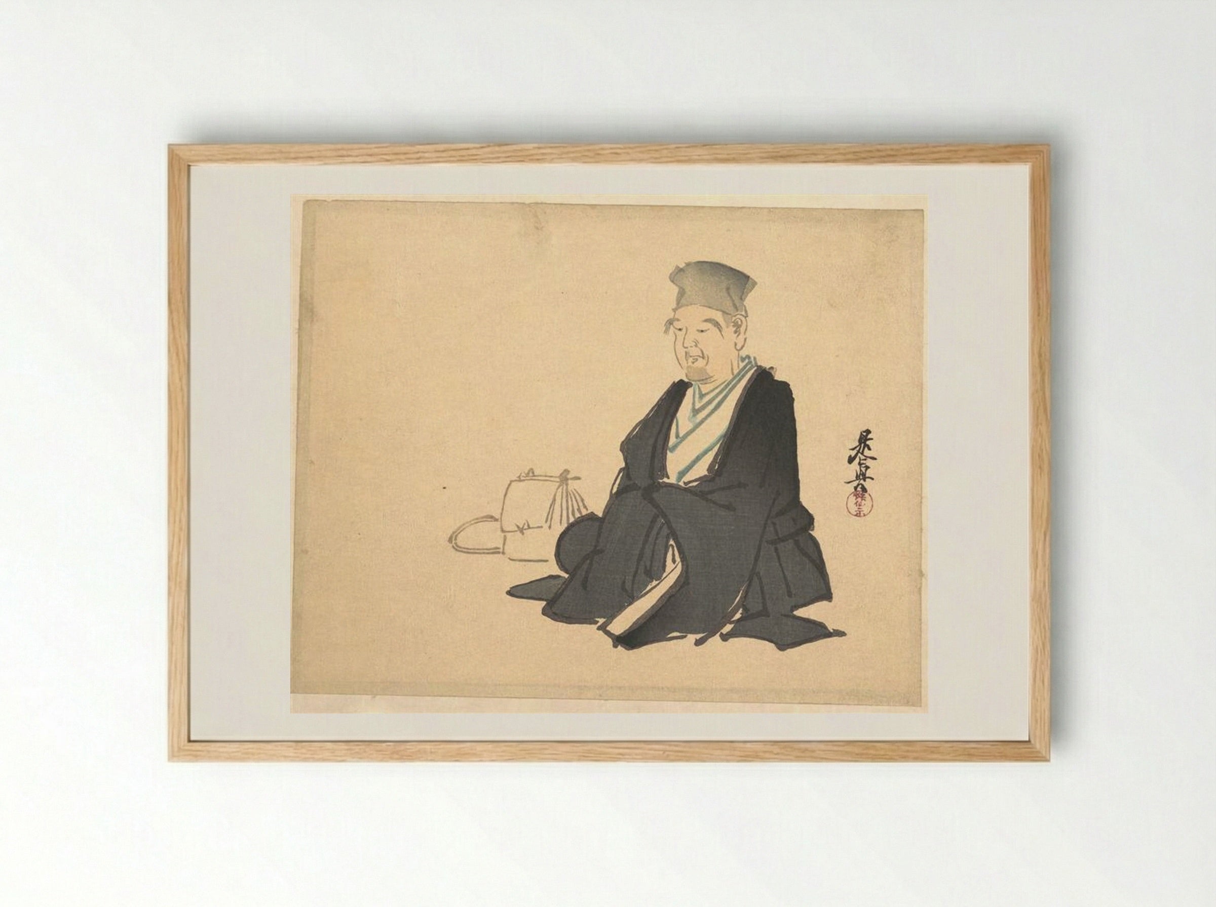 Portrait of Sen no Rikyū - Shibata Zeshin - Framed Print Wood