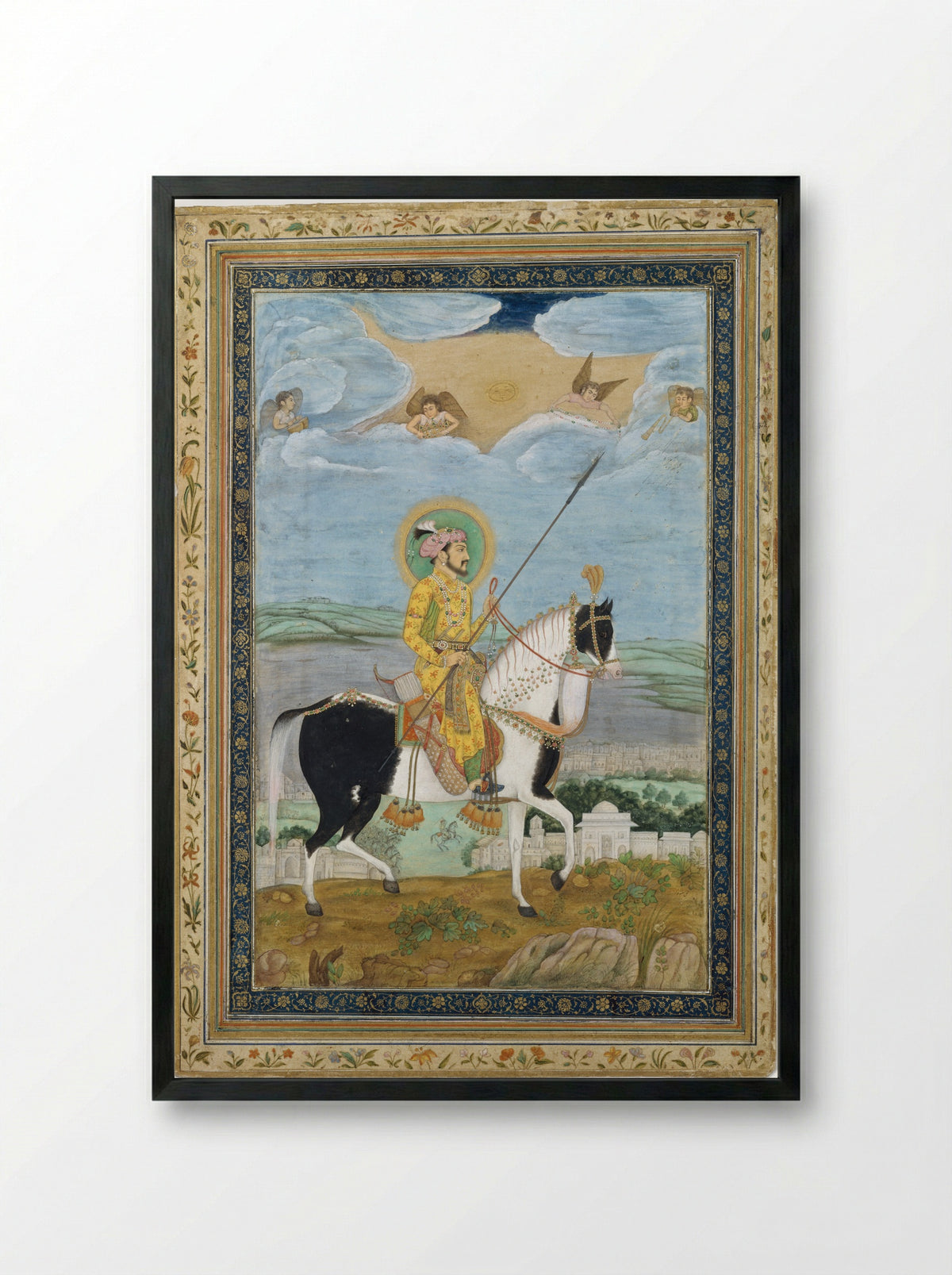 Portrait of Shah Jahan on Horseback - Fine Art Print - Framed Print Black