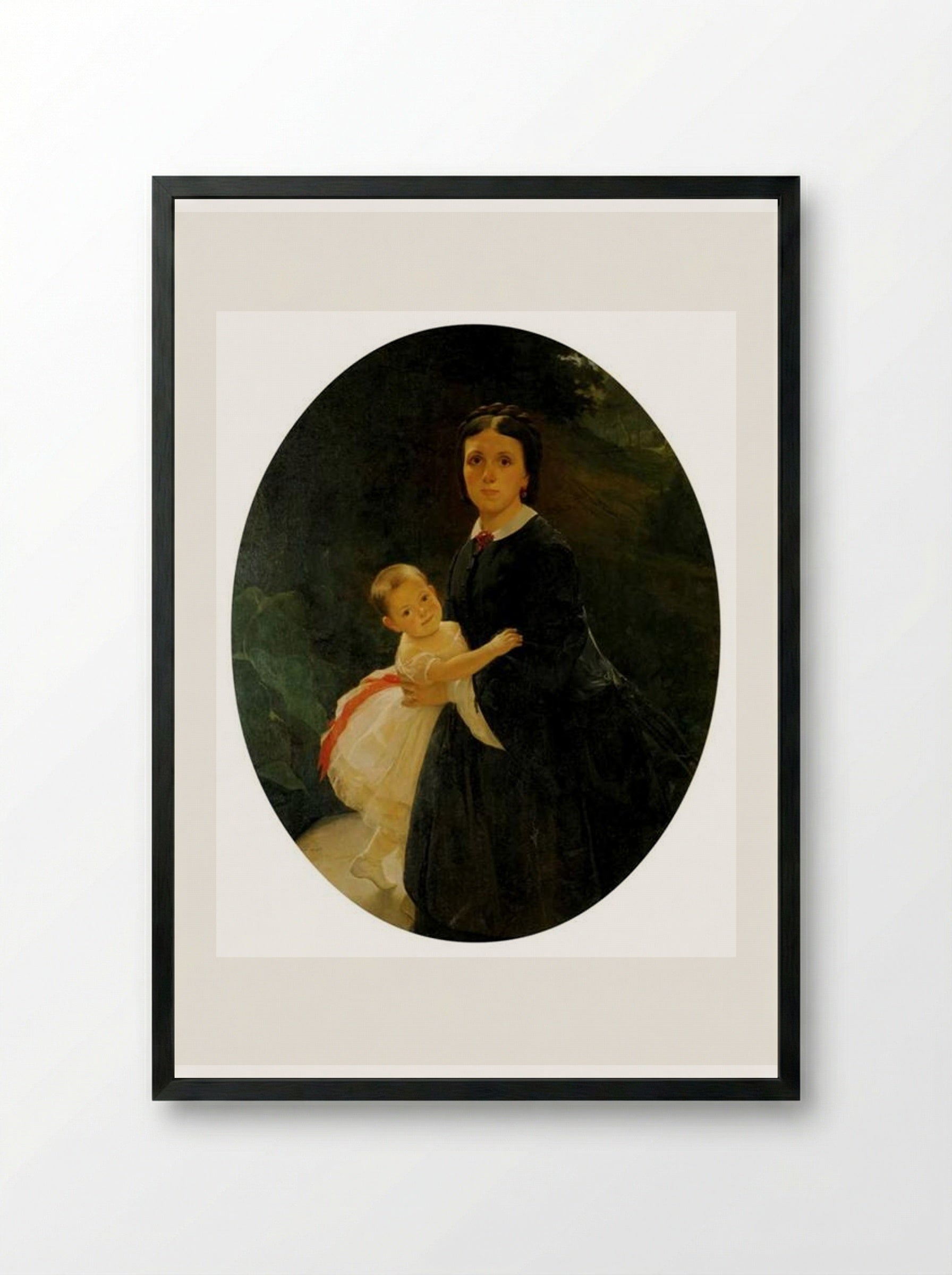 Portrait of Shestova with daughter - Nikolai Ge - Framed Print Black