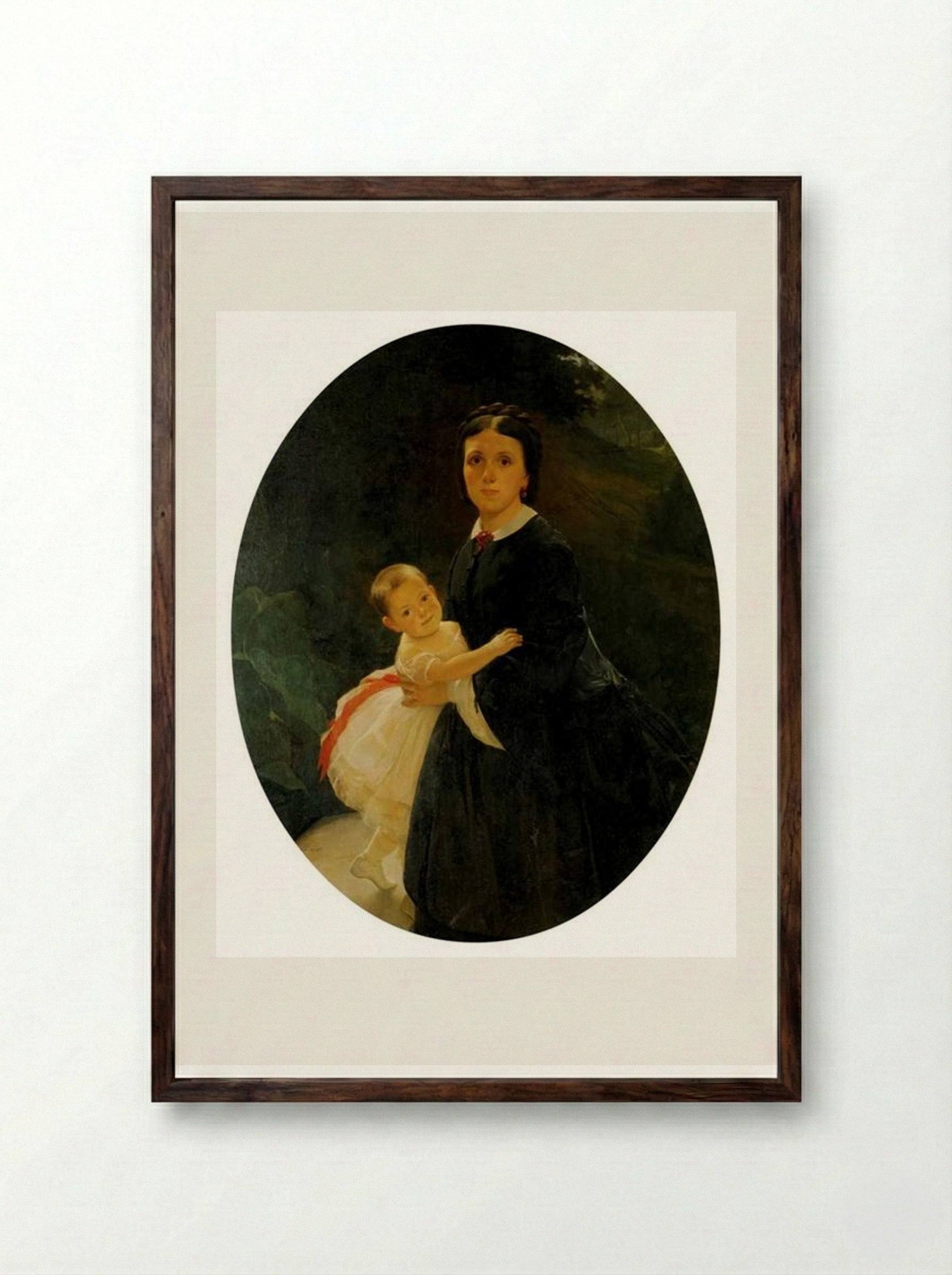 Portrait of Shestova with daughter - Nikolai Ge - Framed Print Dark Wood