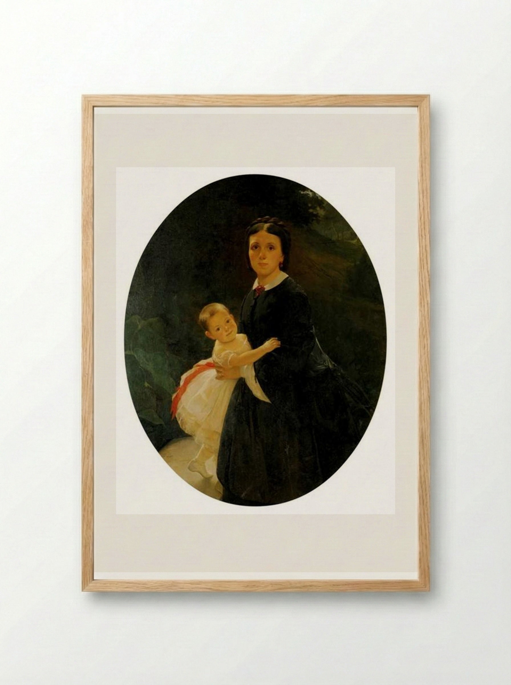 Portrait of Shestova with daughter - Nikolai Ge - Framed Print Wood