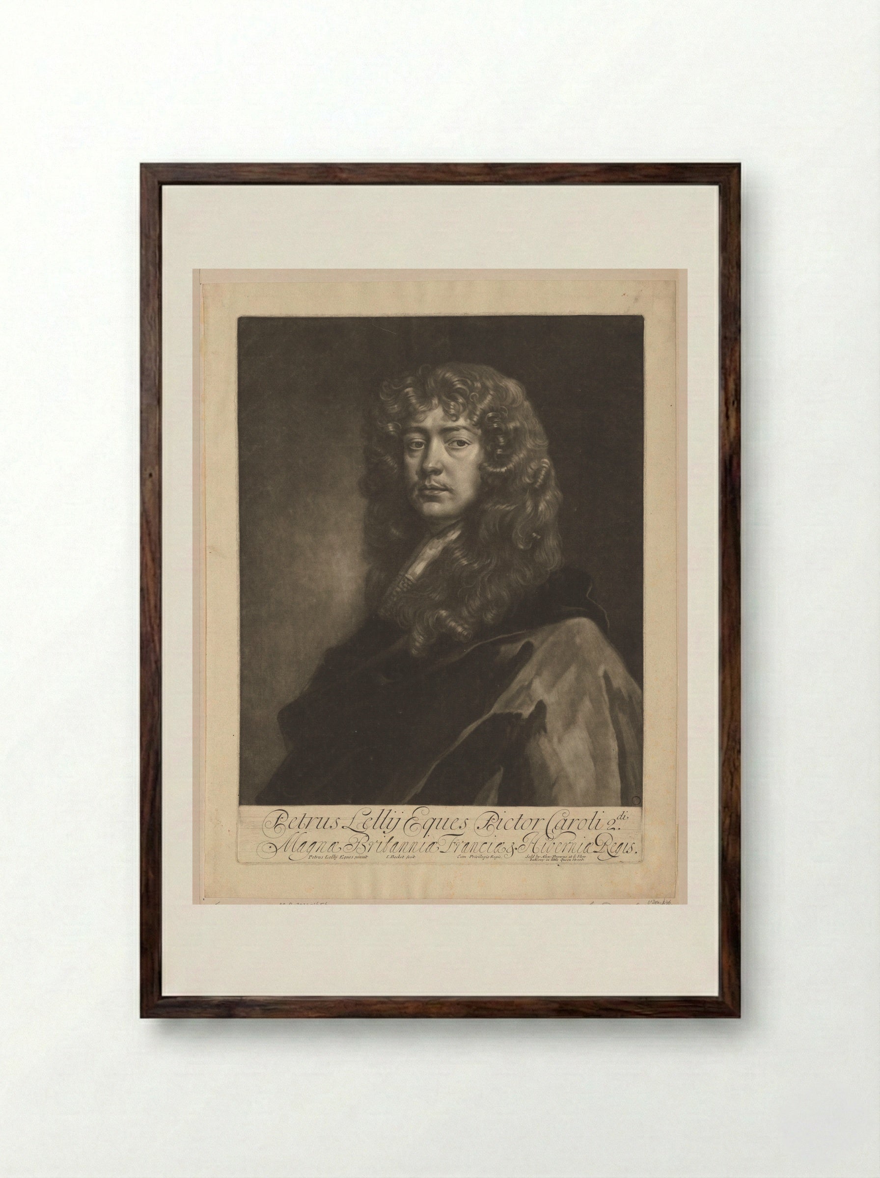 Portrait of Sir Peter Lely - Isaac Beckett - Framed Print Dark Wood