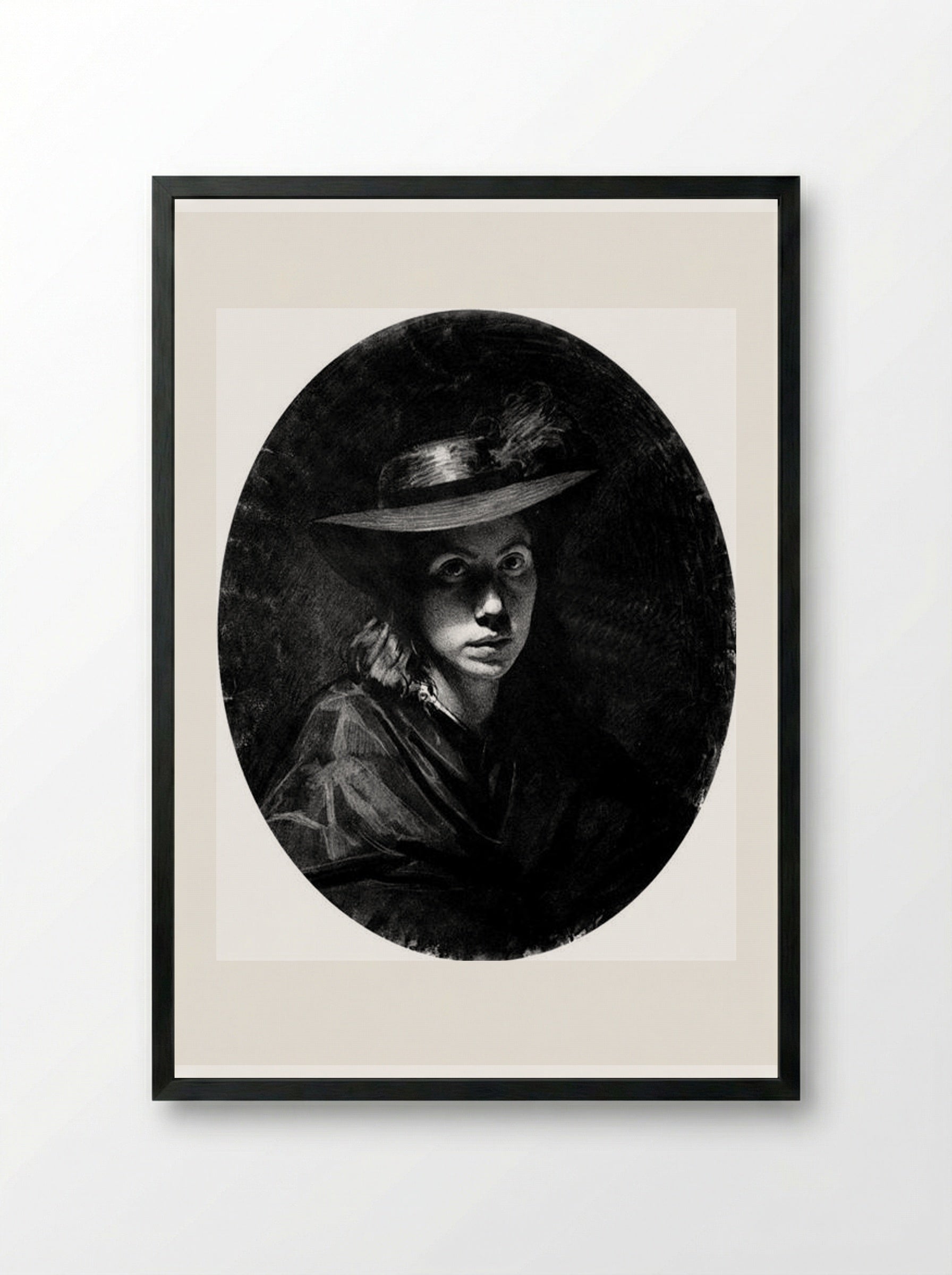 Portrait of Sofia Nikolaevna Kramskoy (in hat) - Ivan Kramskoy - Framed Print Black