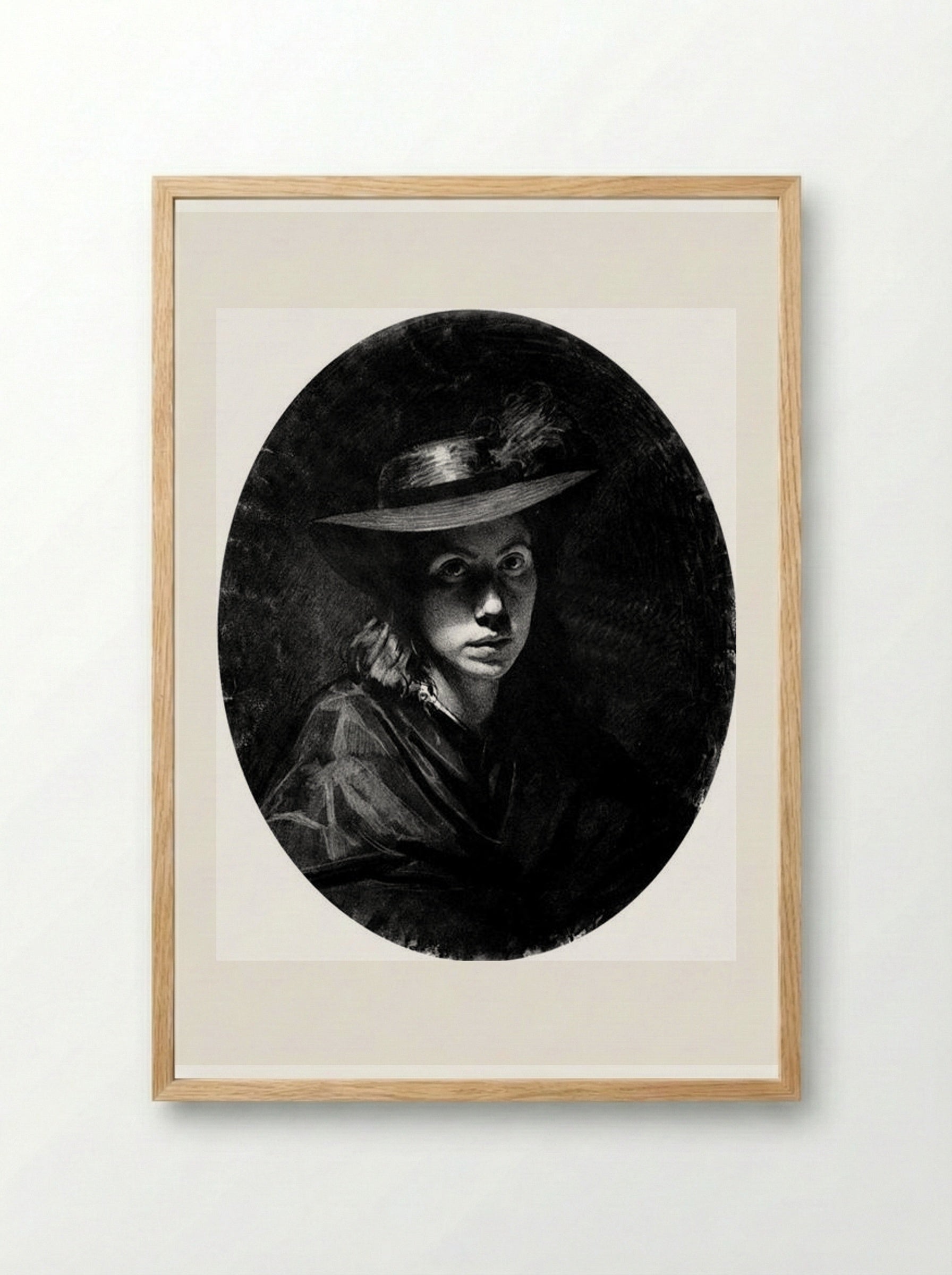 Portrait of Sofia Nikolaevna Kramskoy (in hat) - Ivan Kramskoy - Framed Print Wood