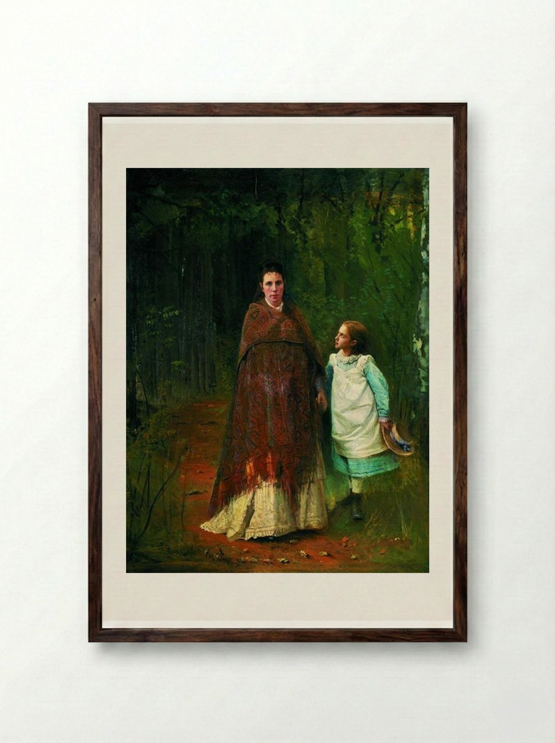 Portrait of Sofia Nikolaevna and Sophia Ivanovna Kramskaya - Ivan Kramskoy - Framed Print Dark Wood