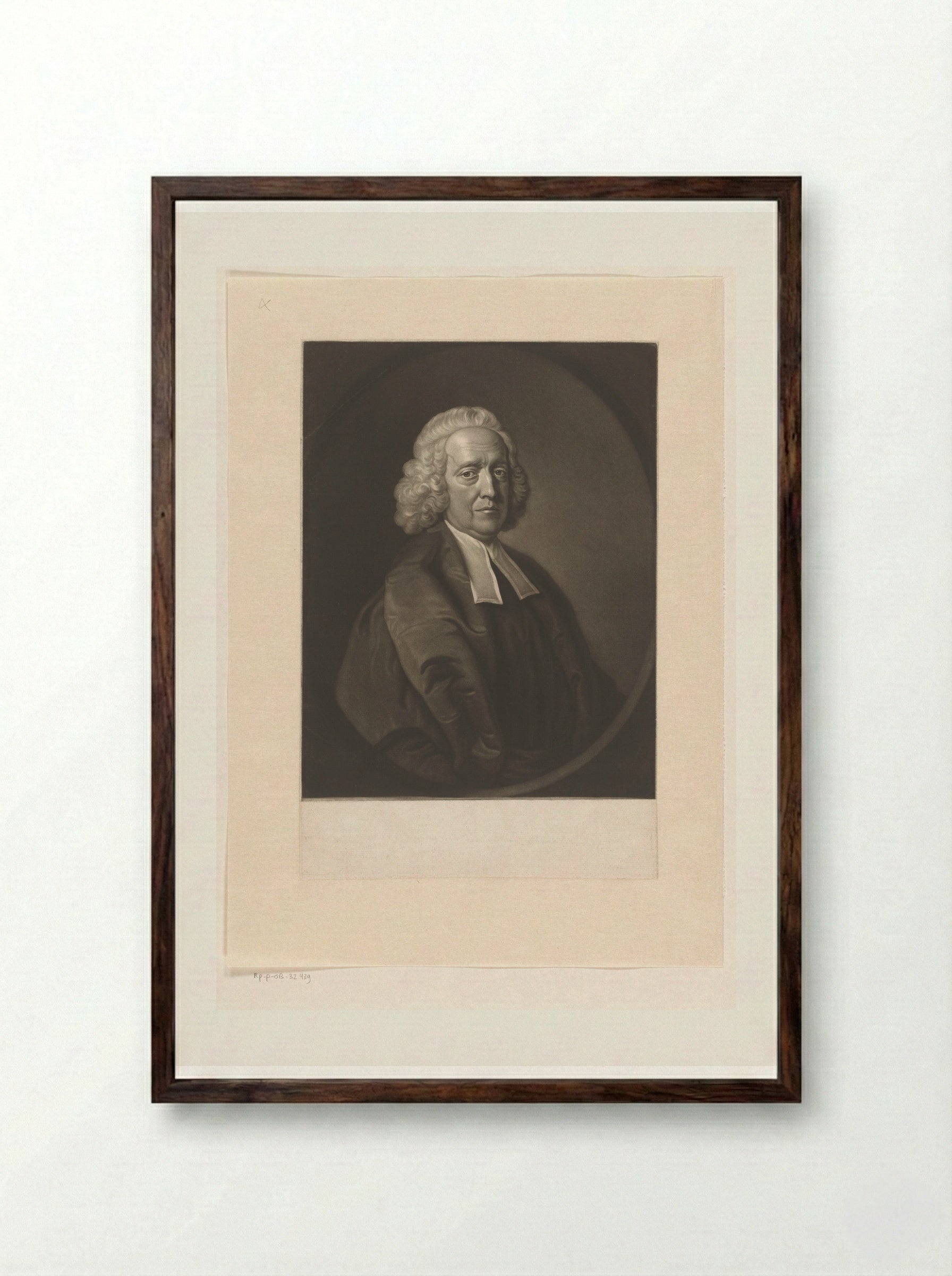 Portrait of Stephen Hales - James McArdell - Framed Print Dark Wood