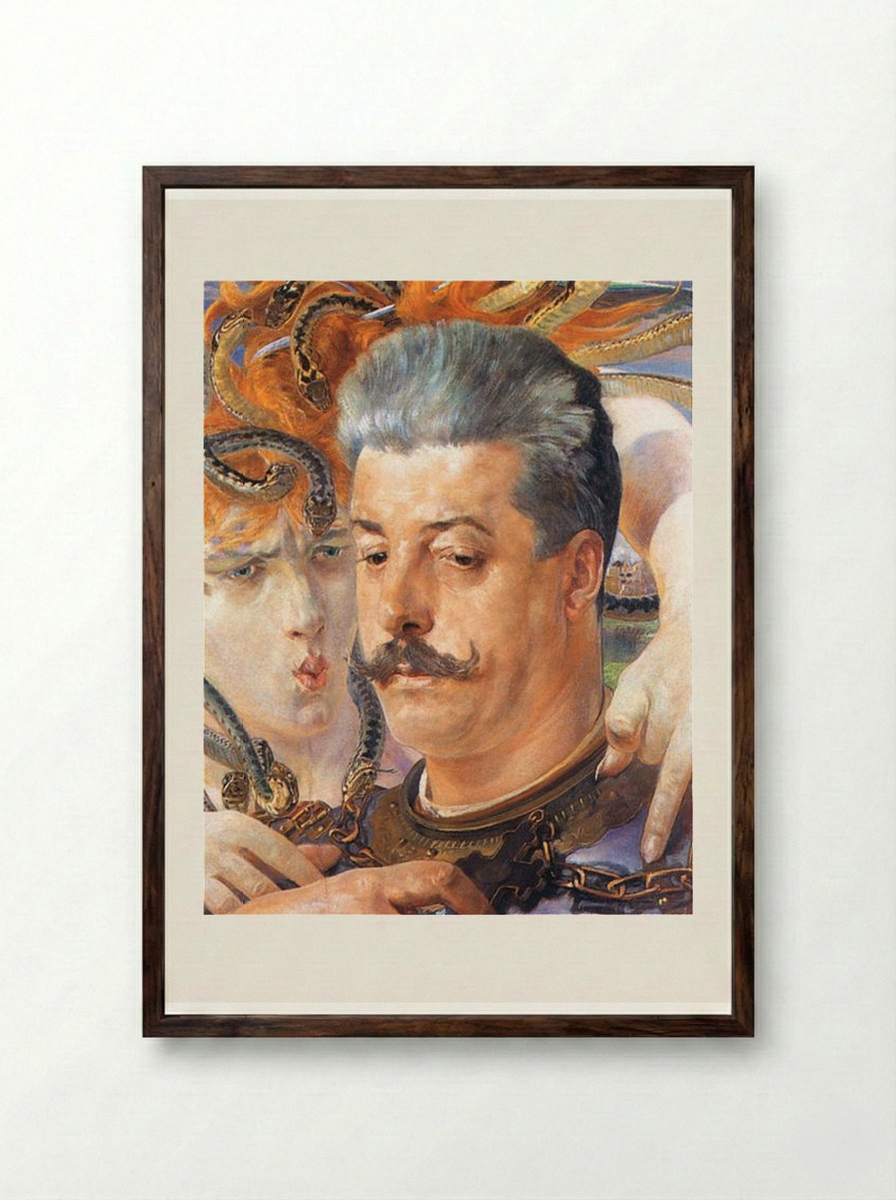 Portrait of Tadeusz Błotnicki with Medusa - Jacek Malczewski - Framed Print Dark Wood