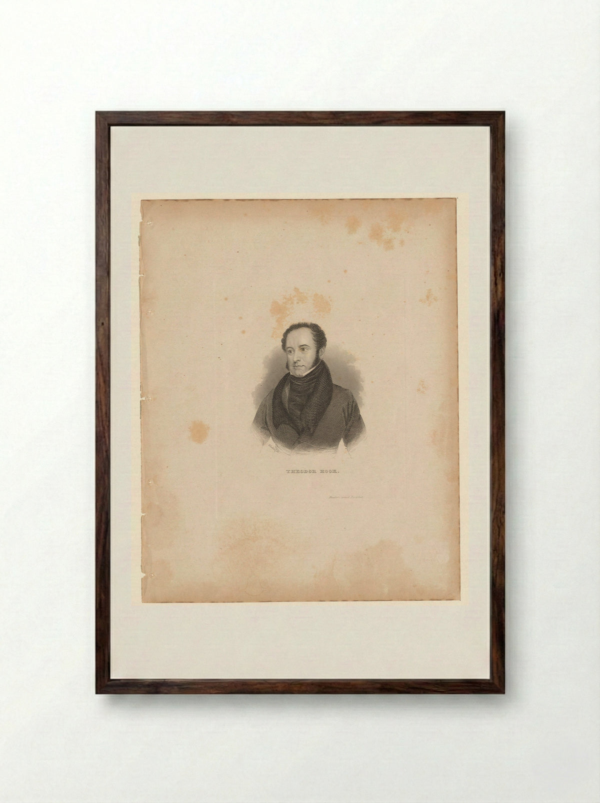 Portrait of Theodore Edward Hook - Henry Winkles - Framed Print Dark Wood