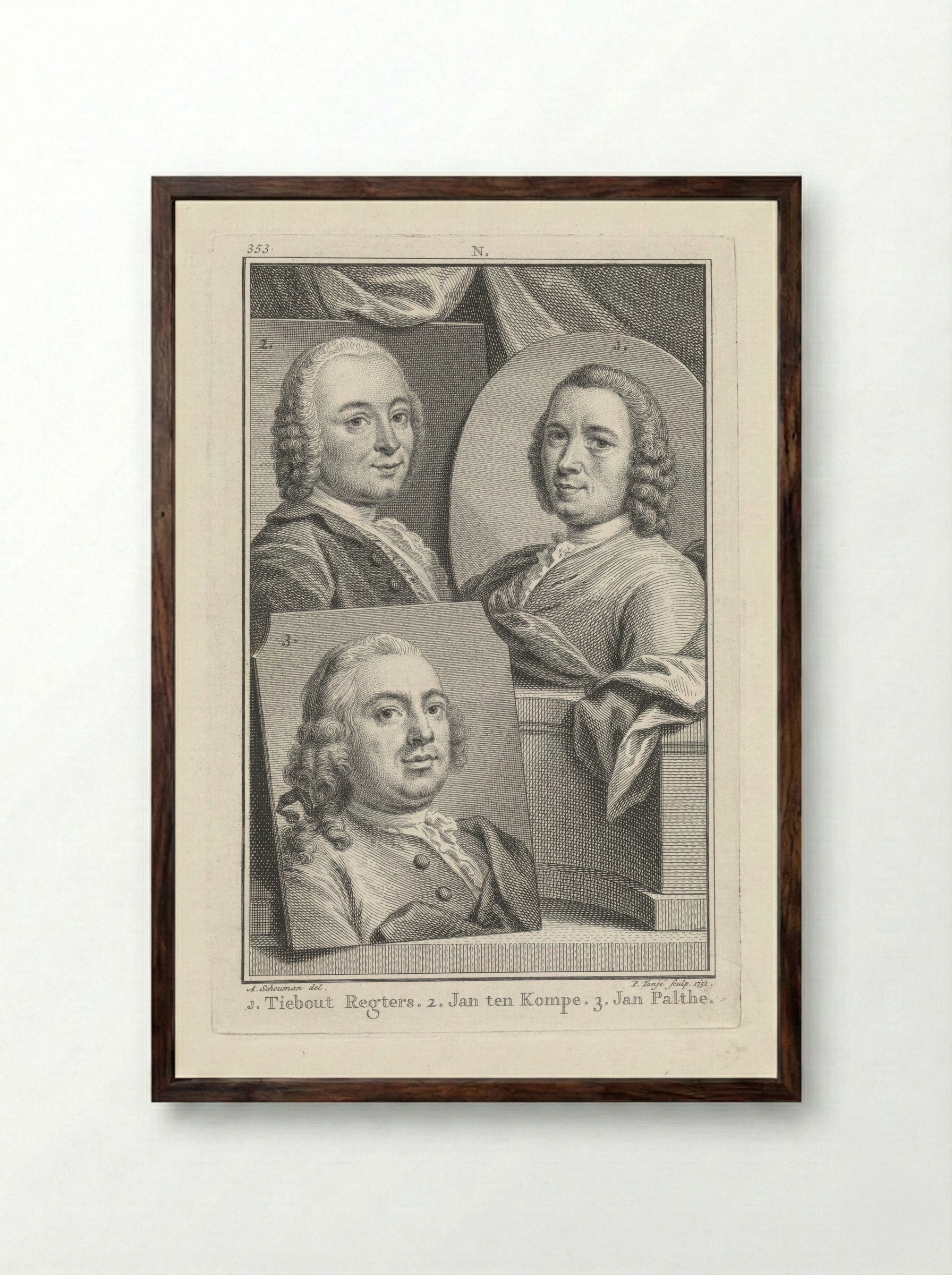 Portrait of Tibout Regters, Jan ten Compe, and Jan Palthe - Tibout Regters - Framed Print Dark Wood