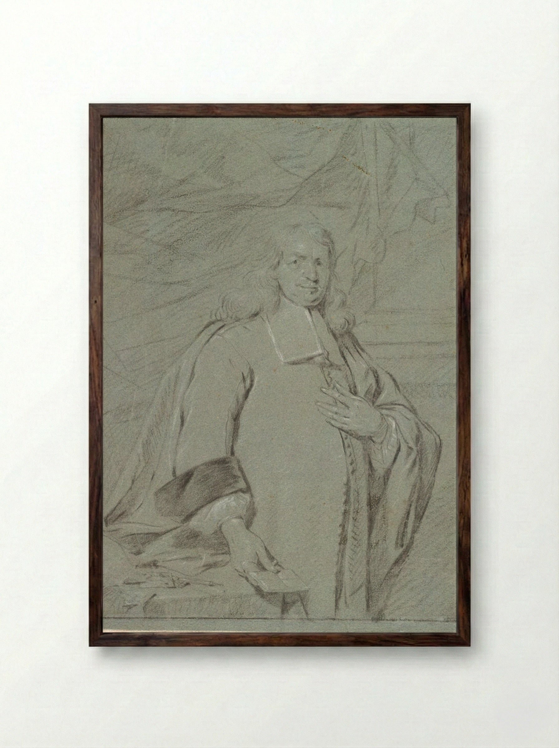 Portrait of Unidentified Standing Man - Abraham van den Tempel - Framed Print Dark Wood