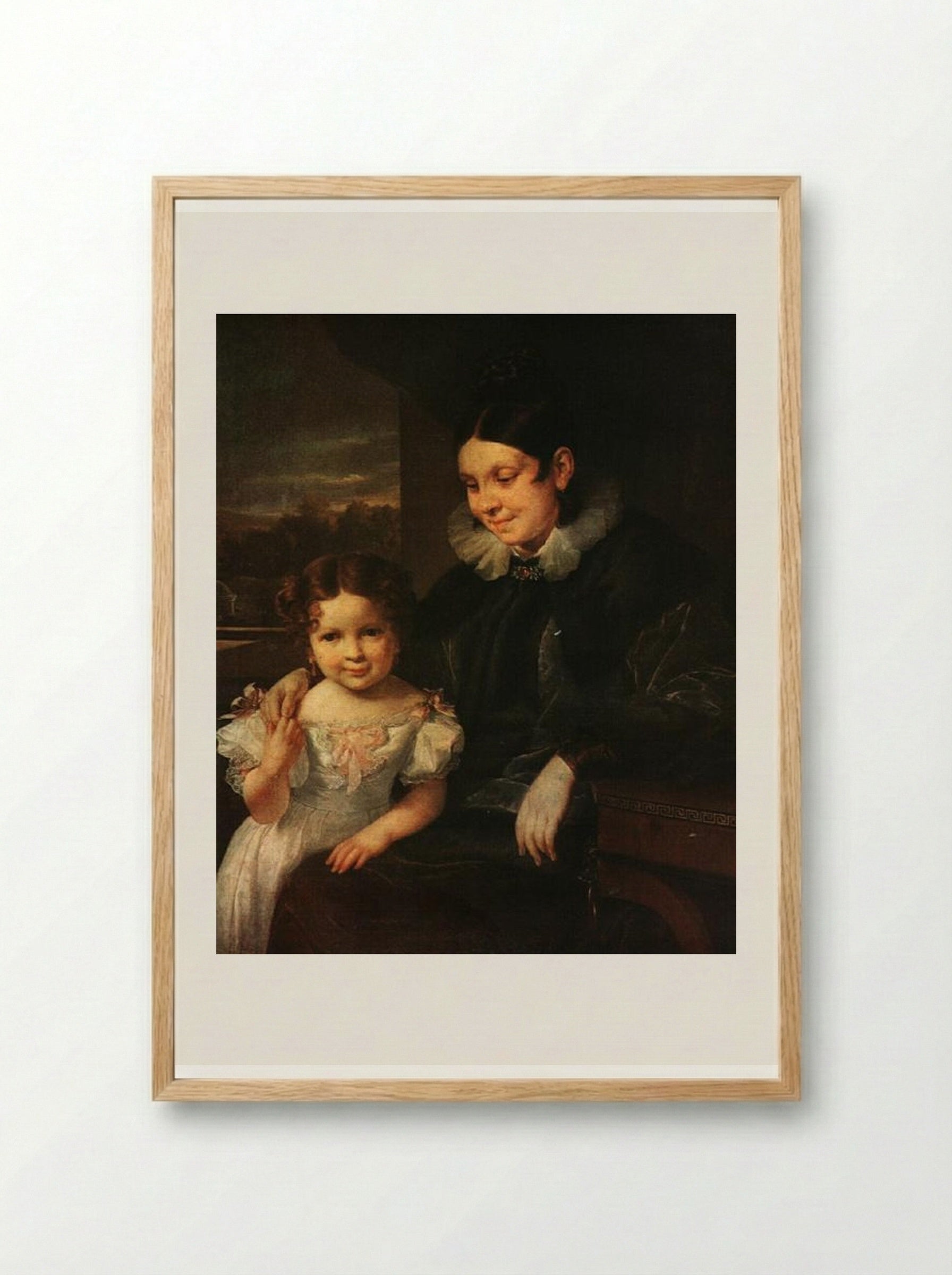 Portrait of V. I. Yershova with Her Daughter - Vasily Tropinin - Framed Print Wood