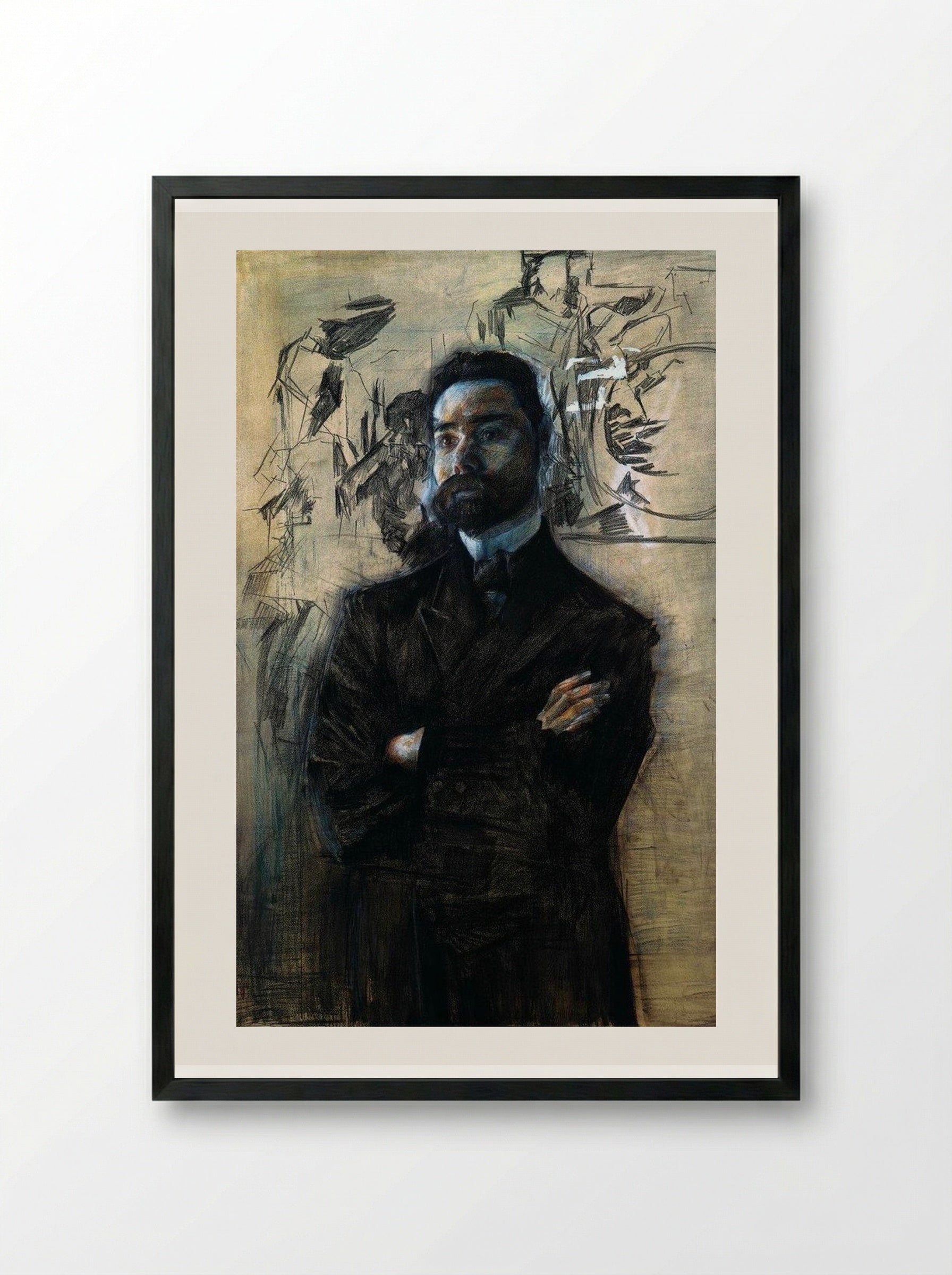 Portrait of Valery Bryusov - Mikhail Vrubel - Framed Print Black
