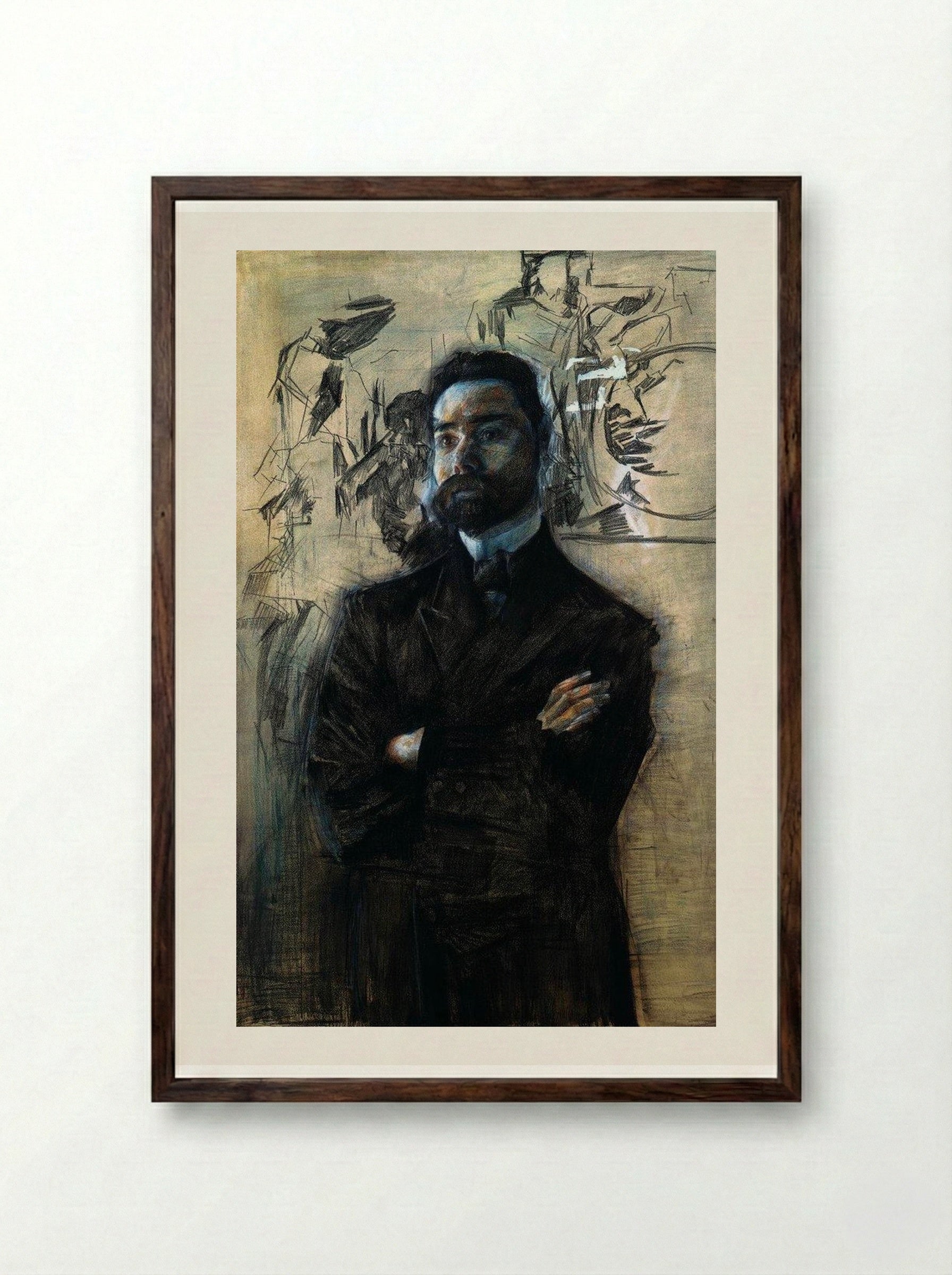 Portrait of Valery Bryusov - Mikhail Vrubel - Framed Print Dark Wood