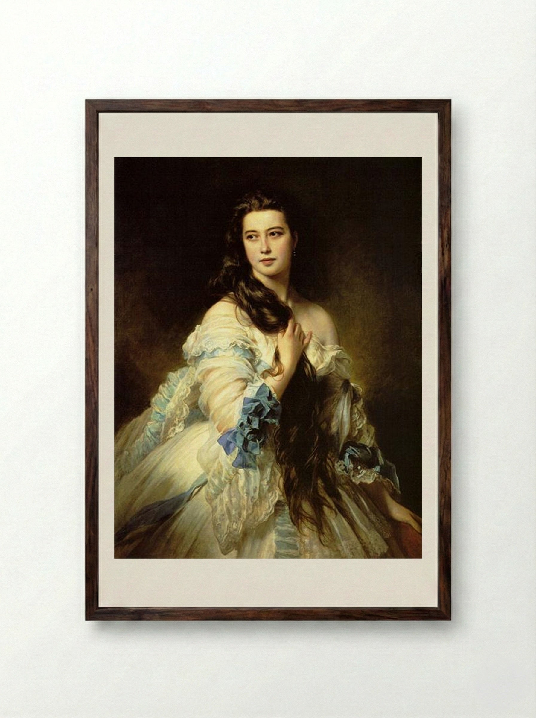 Portrait of Varvara Dmitrievna Rimskaya-Korsakova - Franz Xaver Winterhalter - Framed Print Dark Wood