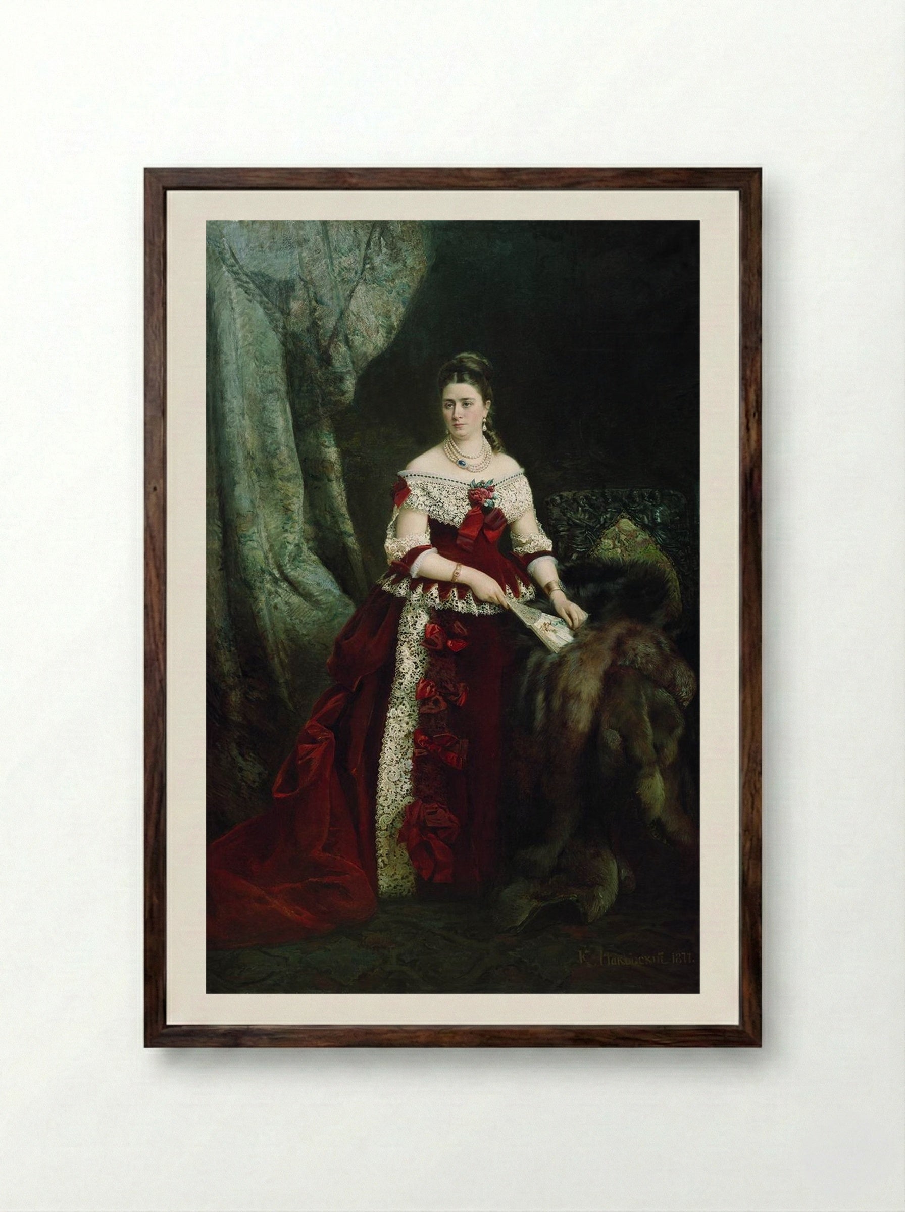 Portrait of Vera Zubova - Konstantin Makovsky - Framed Print Dark Wood