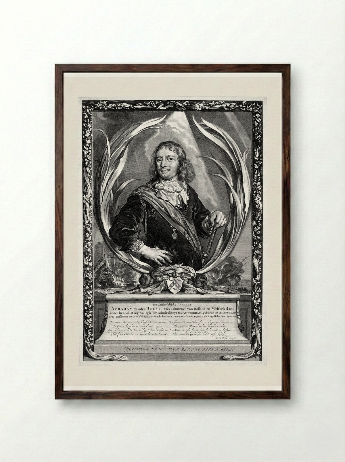 Portrait of Vice-Admiral Abraham van der Hulst - Johannes Visscher - Framed Print Dark Wood