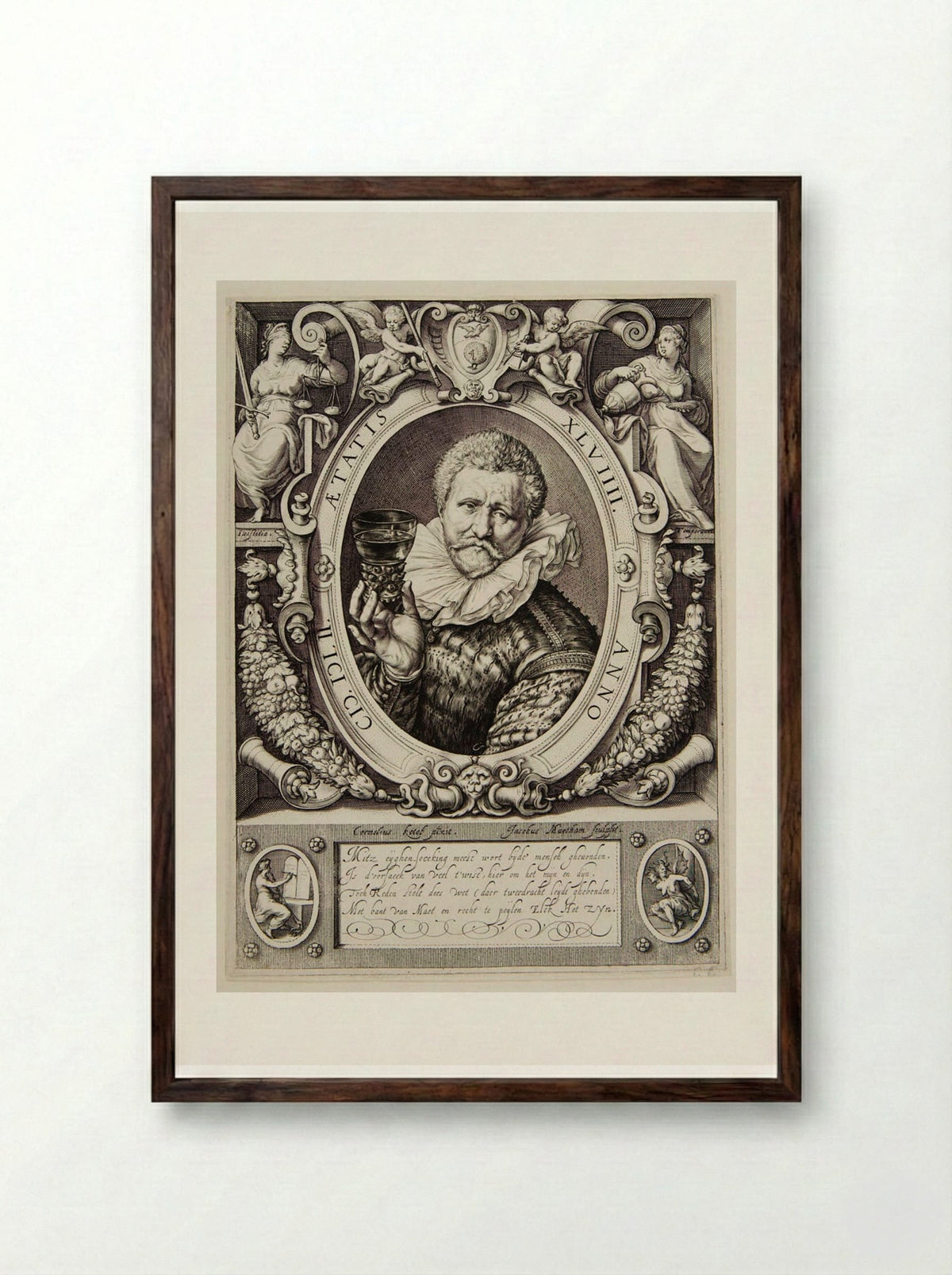 Portrait of Vincent Jacobsen - Jacob Matham - Framed Print Dark Wood