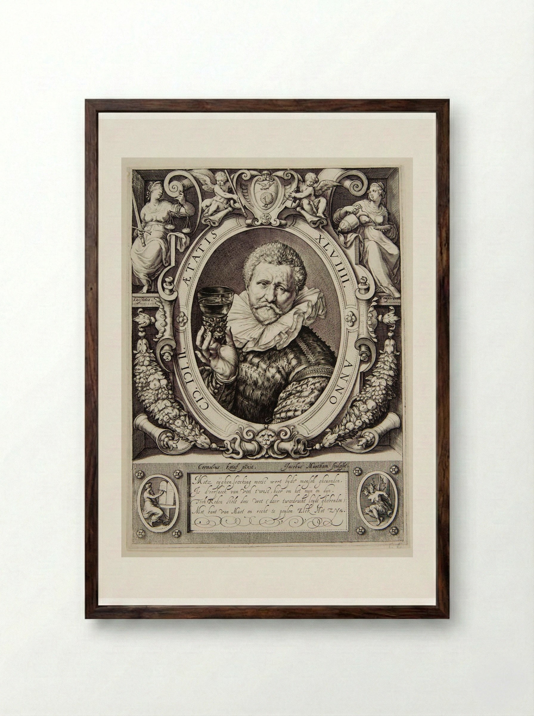 Portrait of Vincent Jacobsen - Jacob Matham - Framed Print Dark Wood