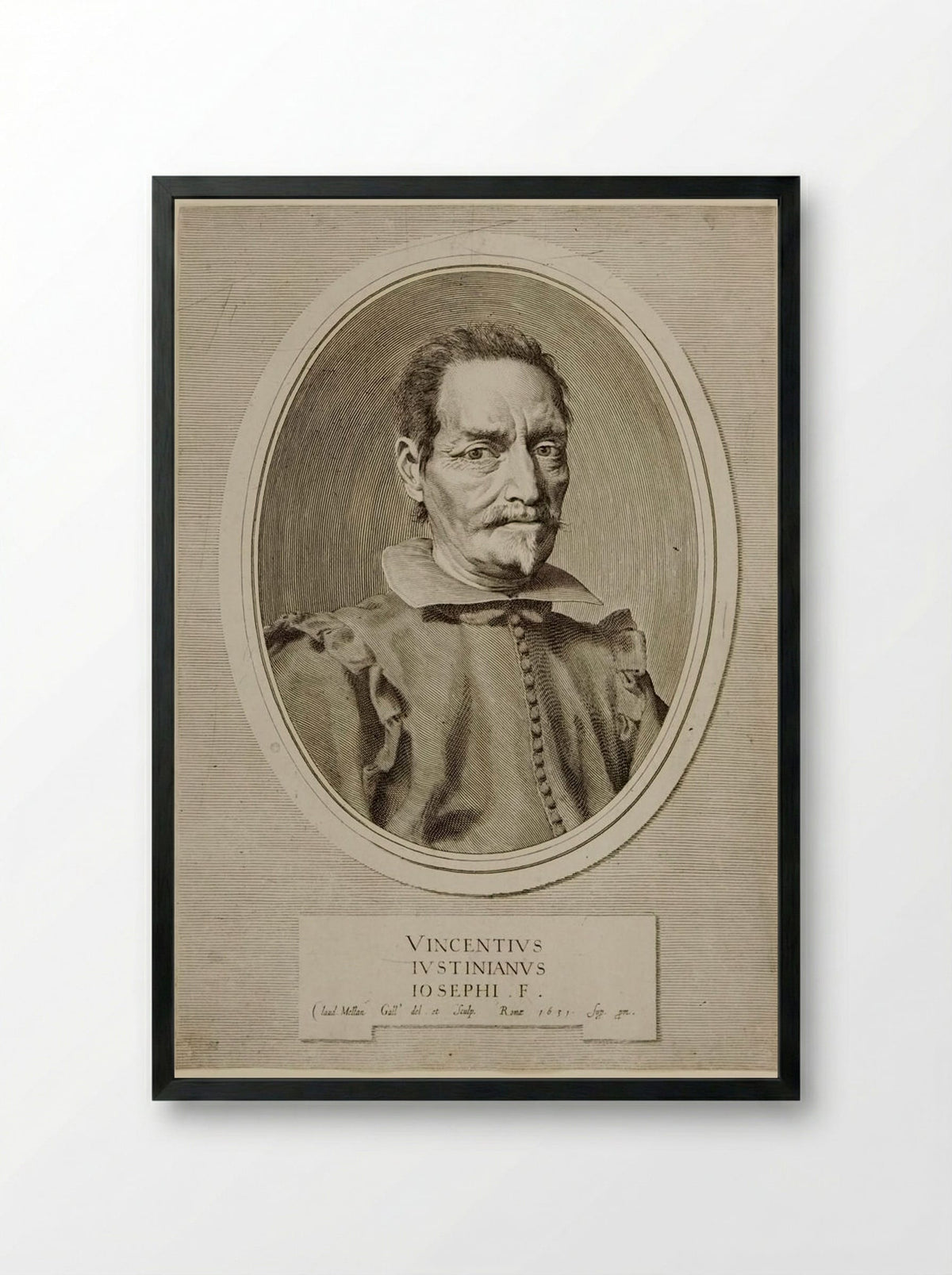 Portrait of Vincenzo Giustiniani - Claude Mellan - Framed Print Black