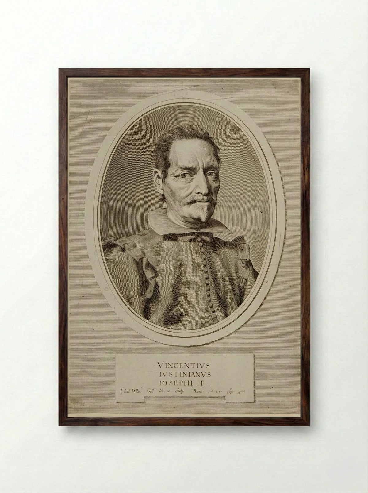 Portrait of Vincenzo Giustiniani - Claude Mellan - Framed Print Dark Wood