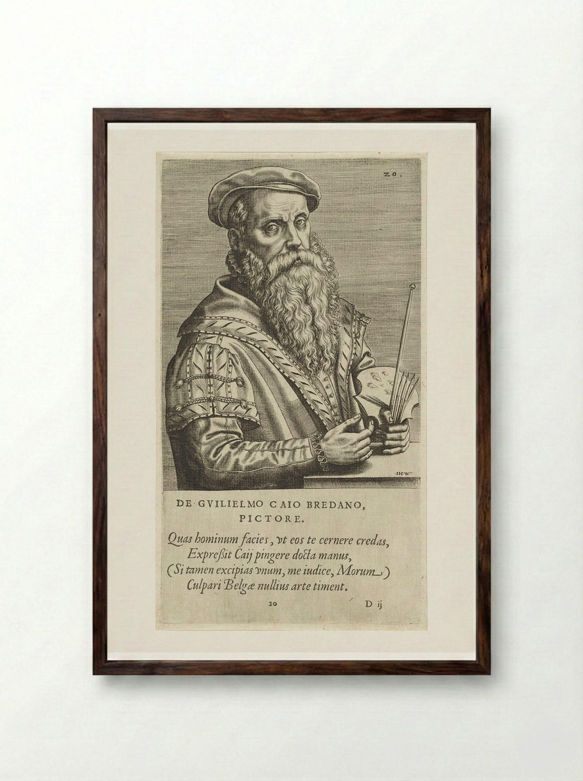 Portrait of Willem Key - Johannes Wierix - Framed Print Dark Wood